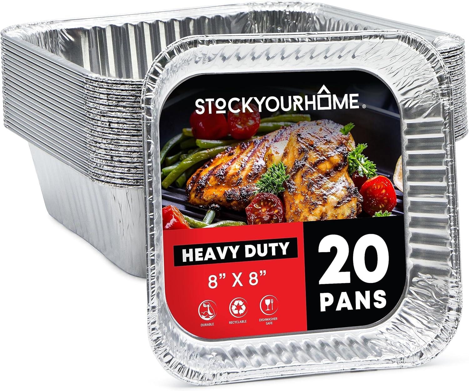 imageStock Your Home Aluminum Pans 8x8 Disposable Foil Pans 20 Pack 8 Inch Square Pans Tin Foil Pans Great for Cooking Heating Storing Prepping FoodPans