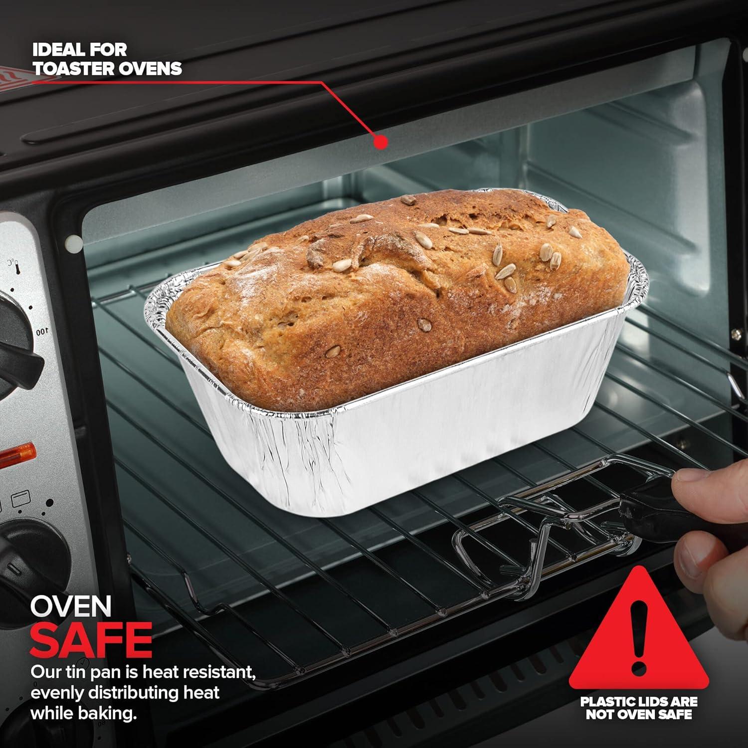 imageStock Your Home Aluminum Pans Mini Loaf Pans 50 Pack 1 Lb Aluminum Foil Tin Pans Small Loaf Pans 1 Pound Disposable Baking Pans Perfect for Baking Cakes Bread Loaves 6 x 35 x 2Pans Lids