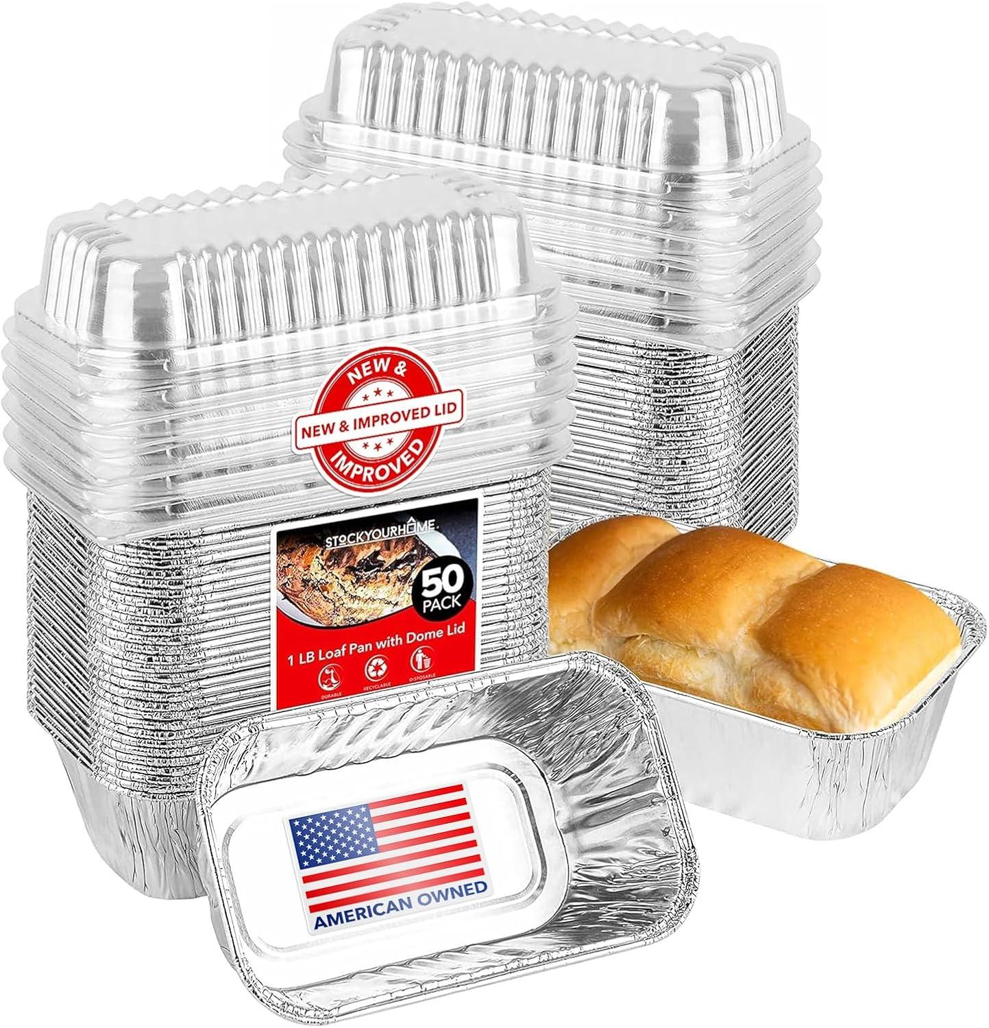 imageStock Your Home Aluminum Pans Mini Loaf Pans 50 Pack 1 Lb Aluminum Foil Tin Pans Small Loaf Pans 1 Pound Disposable Baking Pans Perfect for Baking Cakes Bread Loaves 6 x 35 x 2Pans Lids