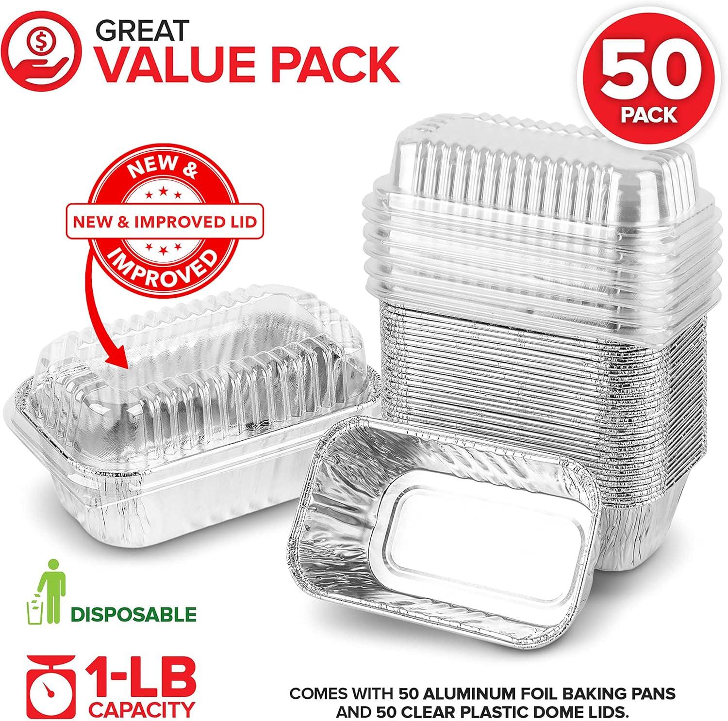 imageStock Your Home Aluminum Pans Mini Loaf Pans 50 Pack 1 Lb Aluminum Foil Tin Pans Small Loaf Pans 1 Pound Disposable Baking Pans Perfect for Baking Cakes Bread Loaves 6 x 35 x 2Pans Lids