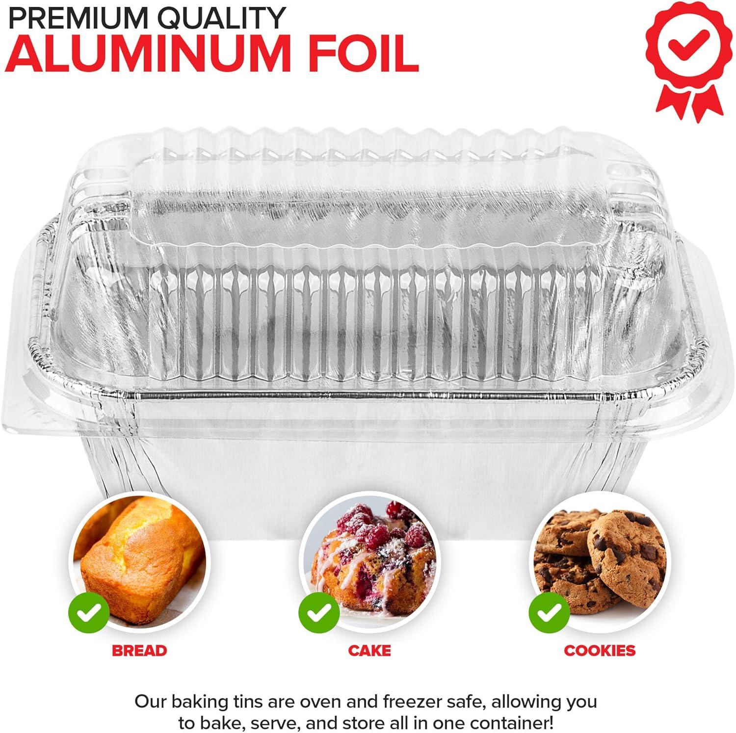 imageStock Your Home Aluminum Pans Mini Loaf Pans 50 Pack 1 Lb Aluminum Foil Tin Pans Small Loaf Pans 1 Pound Disposable Baking Pans Perfect for Baking Cakes Bread Loaves 6 x 35 x 2Pans Lids