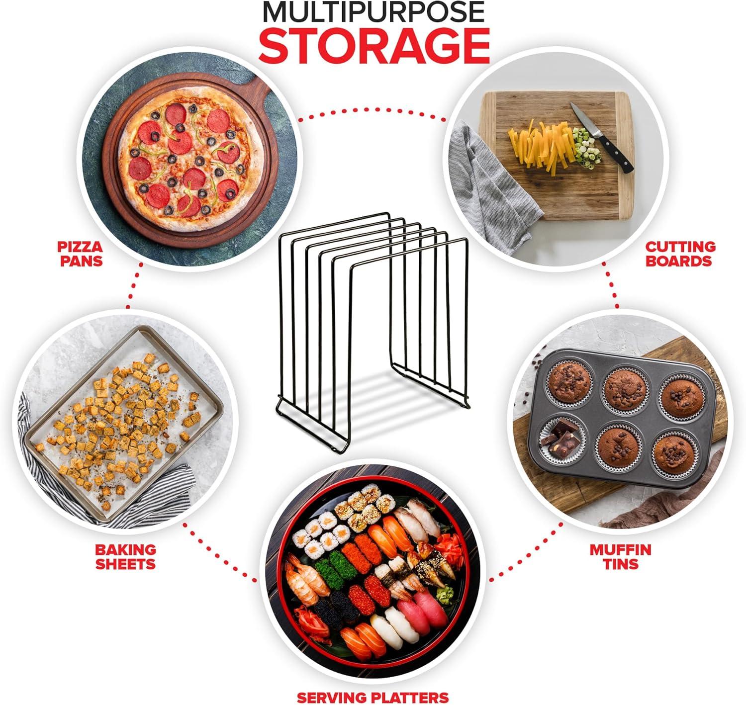 imageStock Your Home Black 2 Pack Extra Tall Steel Baking Pan Organizer Rack for Cabinet Storage or Kitchen Counter Cookie Baking Sheet Organizer with Dividers Muffin Tin and Cutting Board HolderBlack