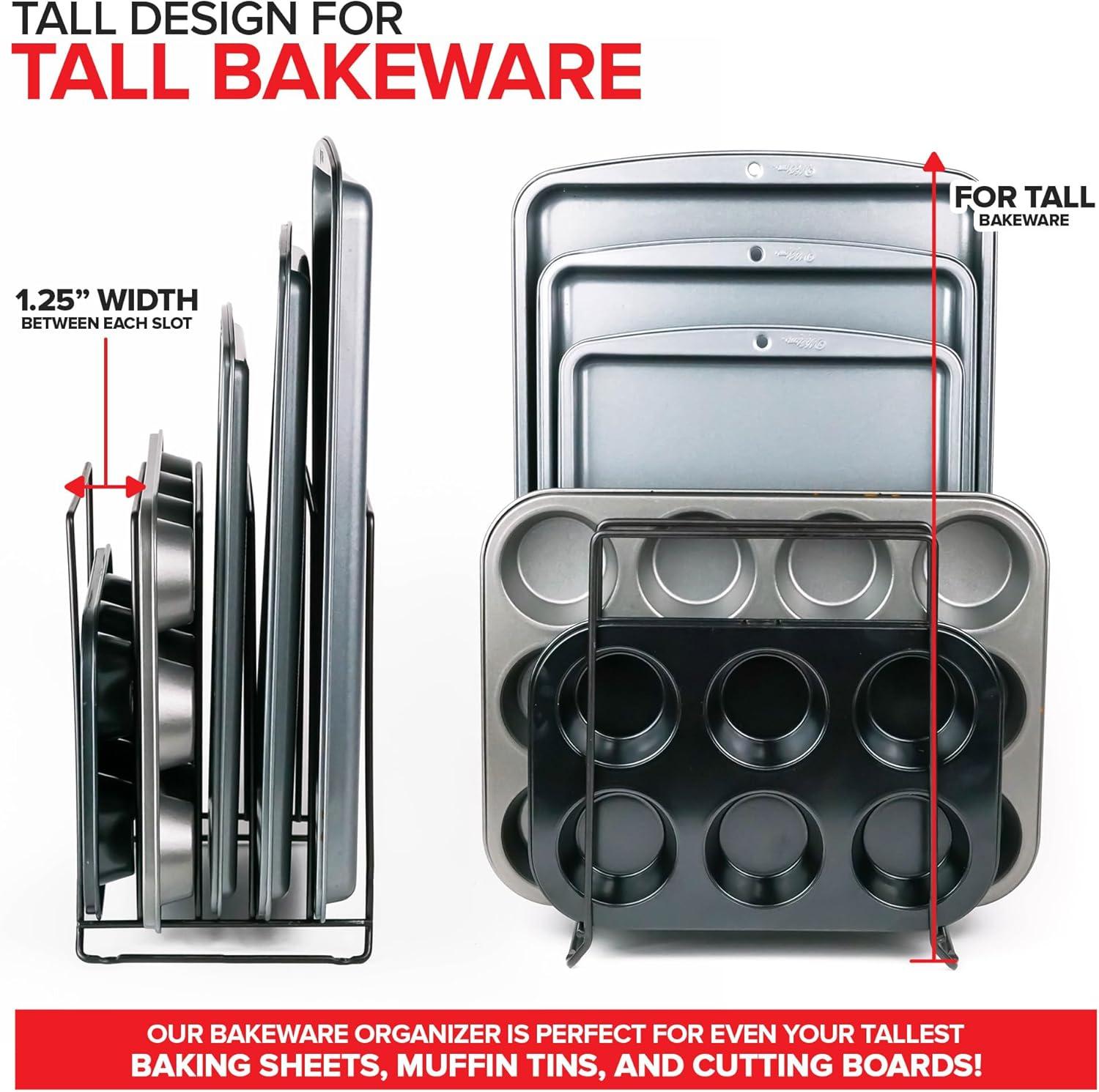 imageStock Your Home Black 2 Pack Extra Tall Steel Baking Pan Organizer Rack for Cabinet Storage or Kitchen Counter Cookie Baking Sheet Organizer with Dividers Muffin Tin and Cutting Board HolderBlack
