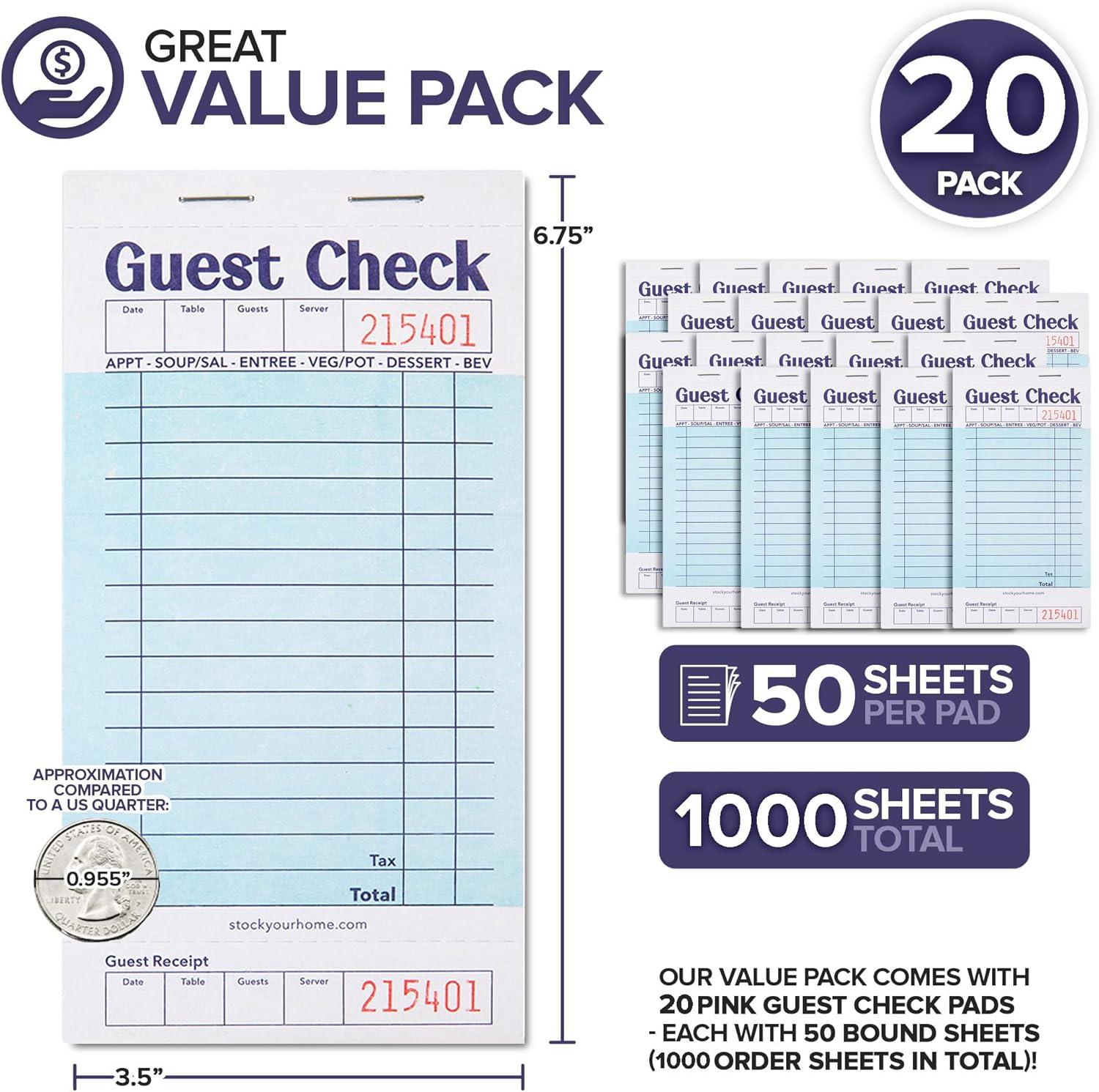 imageStock Your Home Blue Guest Check Books for Servers 20 Pack Server Note Pads Waiter Checkbook Food Receipt Book Restaurant Order Pad Paper Checks Waitress Accessories 1000 Total Tickets