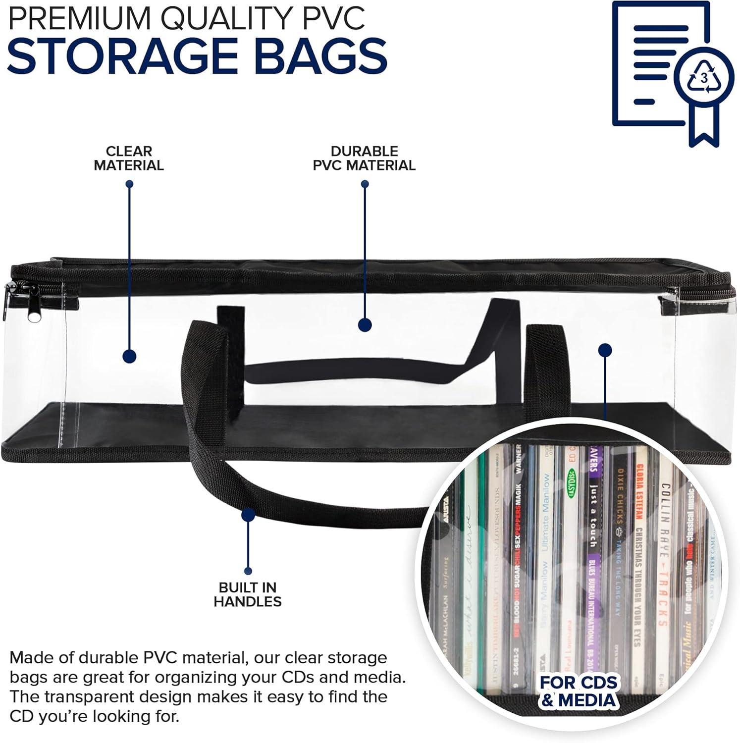 imageStock Your Home CD Storage Bags 2 Pack Transparent PVC Media Storage Water Resistant Holder Case With Handles Clear Plastic Carrying Game Bag for Albums Video Games Books6 Pack