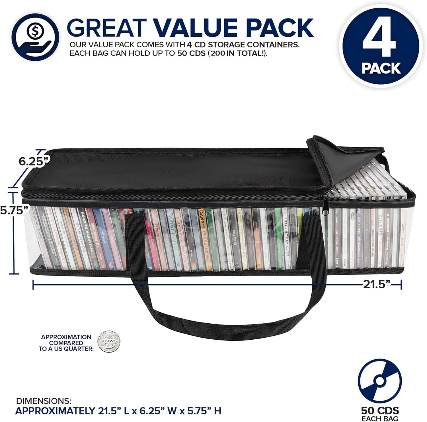 imageStock Your Home CD Storage Bags 2 Pack Transparent PVC Media Storage Water Resistant Holder Case With Handles Clear Plastic Carrying Game Bag for Albums Video Games Books4 Pack