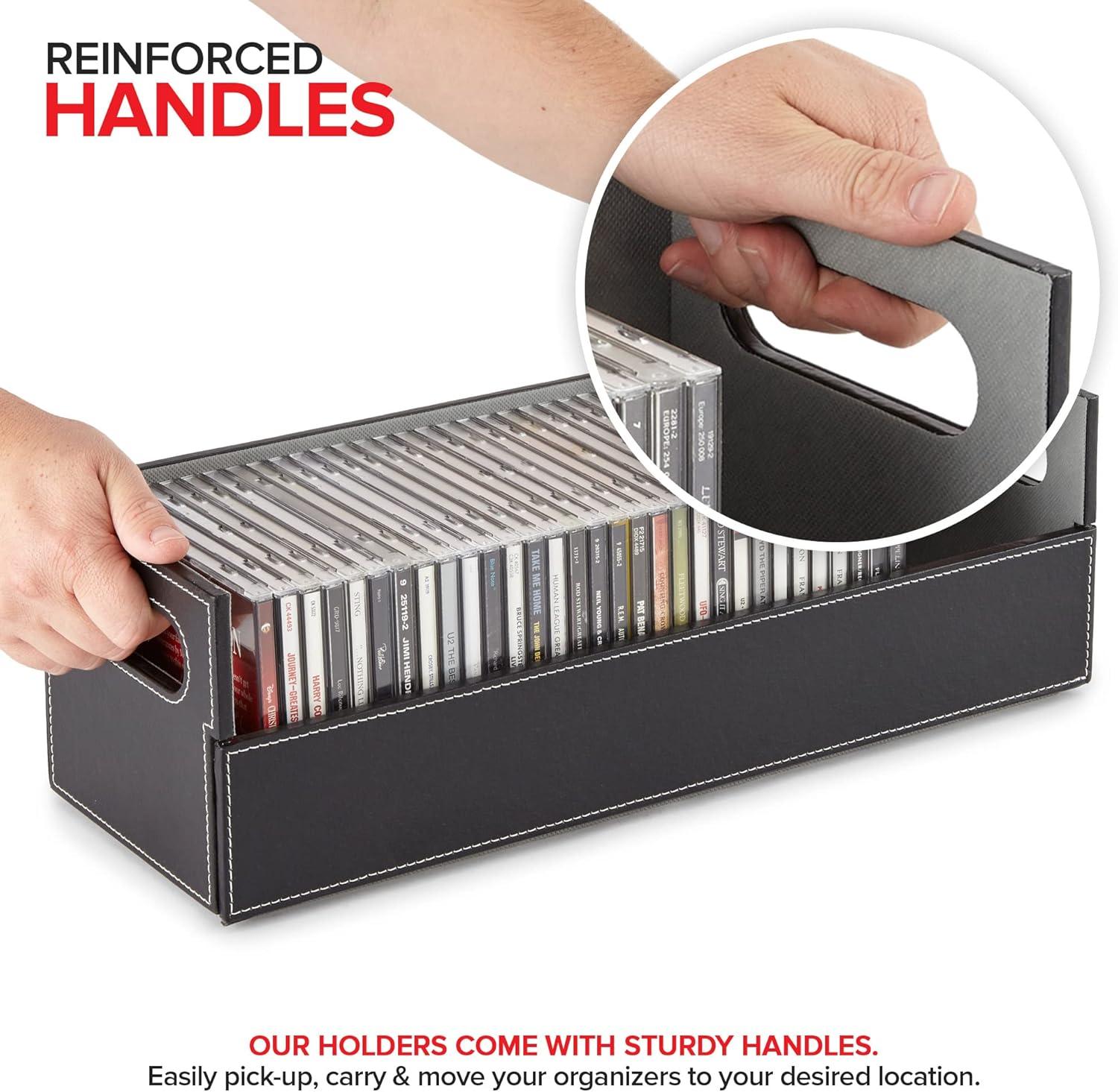 imageStock Your Home CD Storage Box Organizer Shelf for Movie Cases DVDs Cassette Tape Display Stand Disc Holder Can Store Up to 40 CDs Faux Leather WhiteBlack