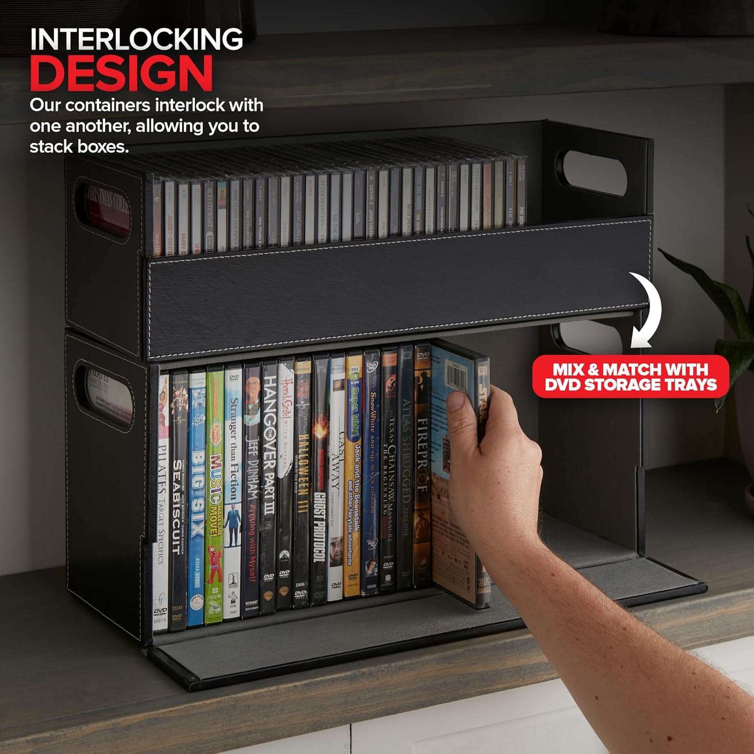 imageStock Your Home CD Storage Box Organizer Shelf for Movie Cases DVDs Cassette Tape Display Stand Disc Holder Can Store Up to 40 CDs Faux Leather WhiteBlack