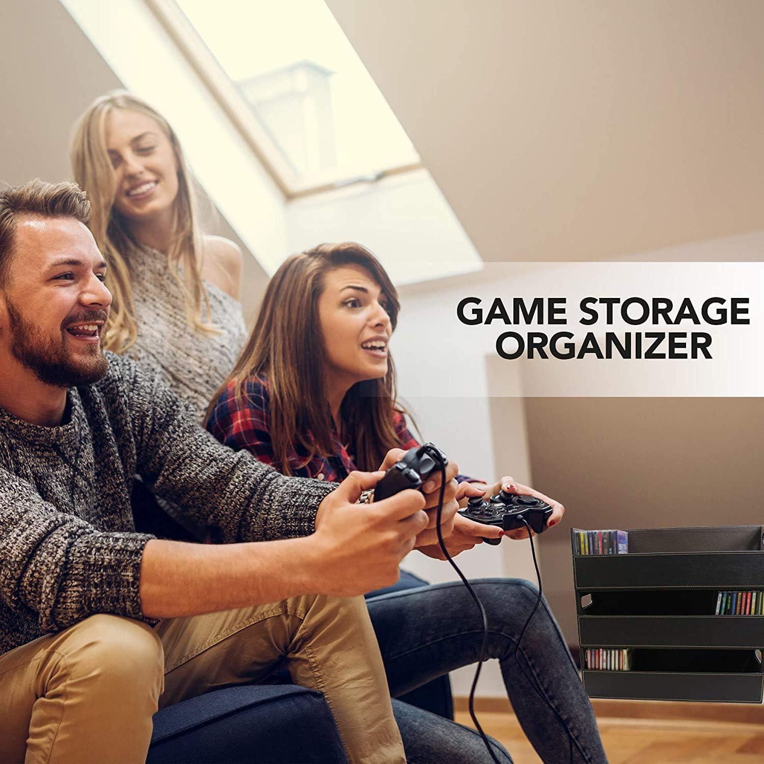 imageStock Your Home CD Storage Box Organizer Shelf for Movie Cases DVDs Cassette Tape Display Stand Disc Holder Can Store Up to 40 CDs Faux Leather WhiteDark Brown