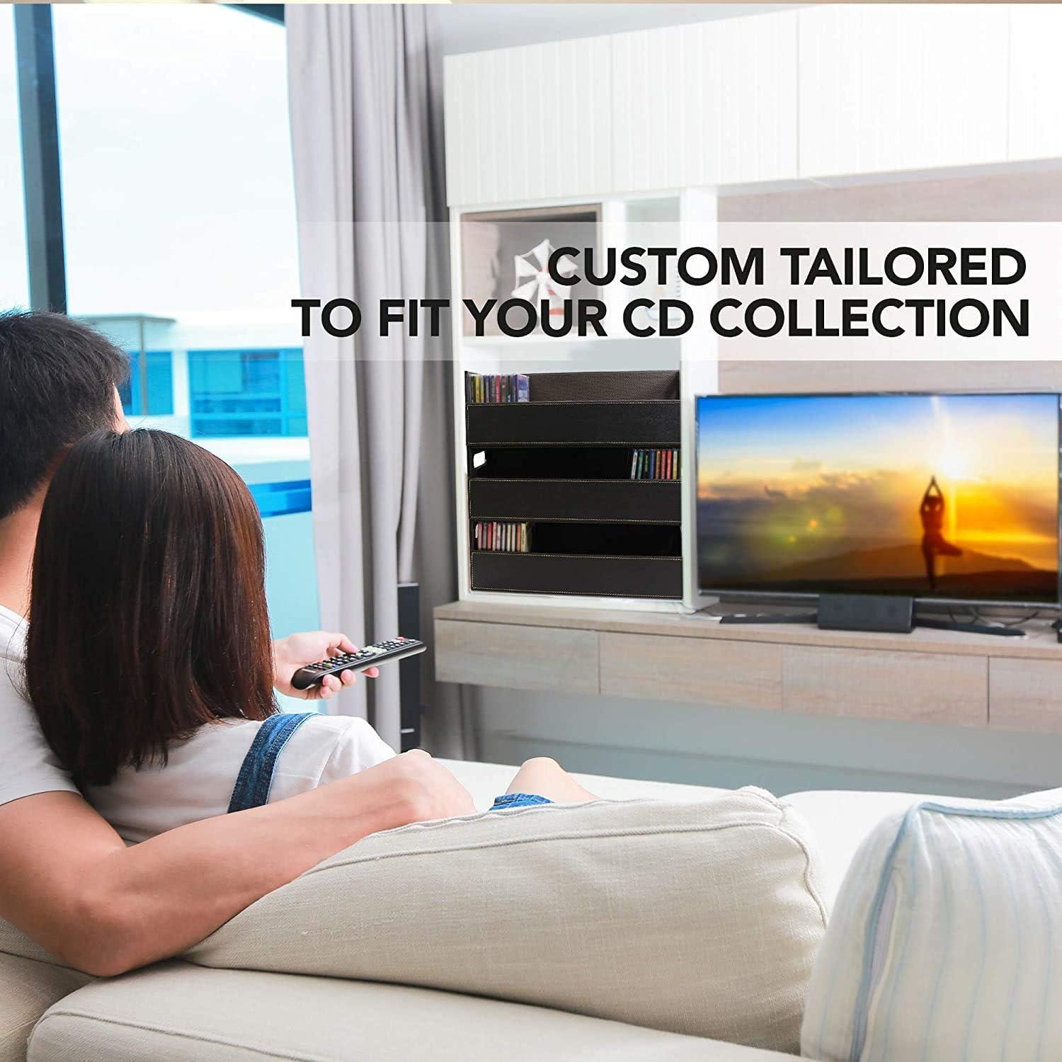 imageStock Your Home CD Storage Box Organizer Shelf for Movie Cases DVDs Cassette Tape Display Stand Disc Holder Can Store Up to 40 CDs Faux Leather WhiteDark Brown