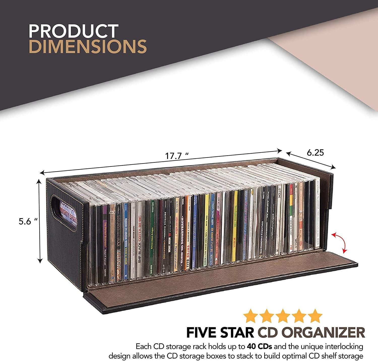 imageStock Your Home CD Storage Box Organizer Shelf for Movie Cases DVDs Cassette Tape Display Stand Disc Holder Can Store Up to 40 CDs Faux Leather WhiteDark Brown