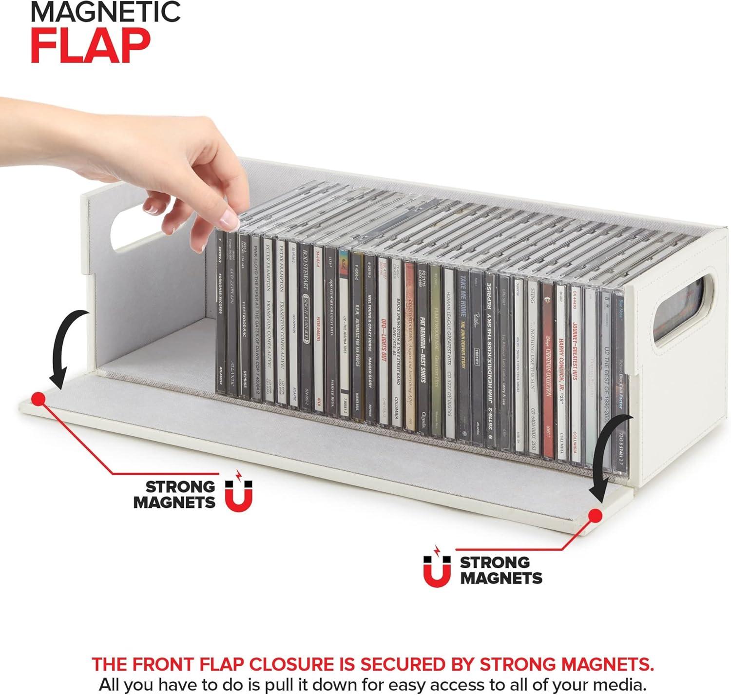 imageStock Your Home CD Storage Box Organizer Shelf for Movie Cases DVDs Cassette Tape Display Stand Disc Holder Can Store Up to 40 CDs Faux Leather WhiteWhite