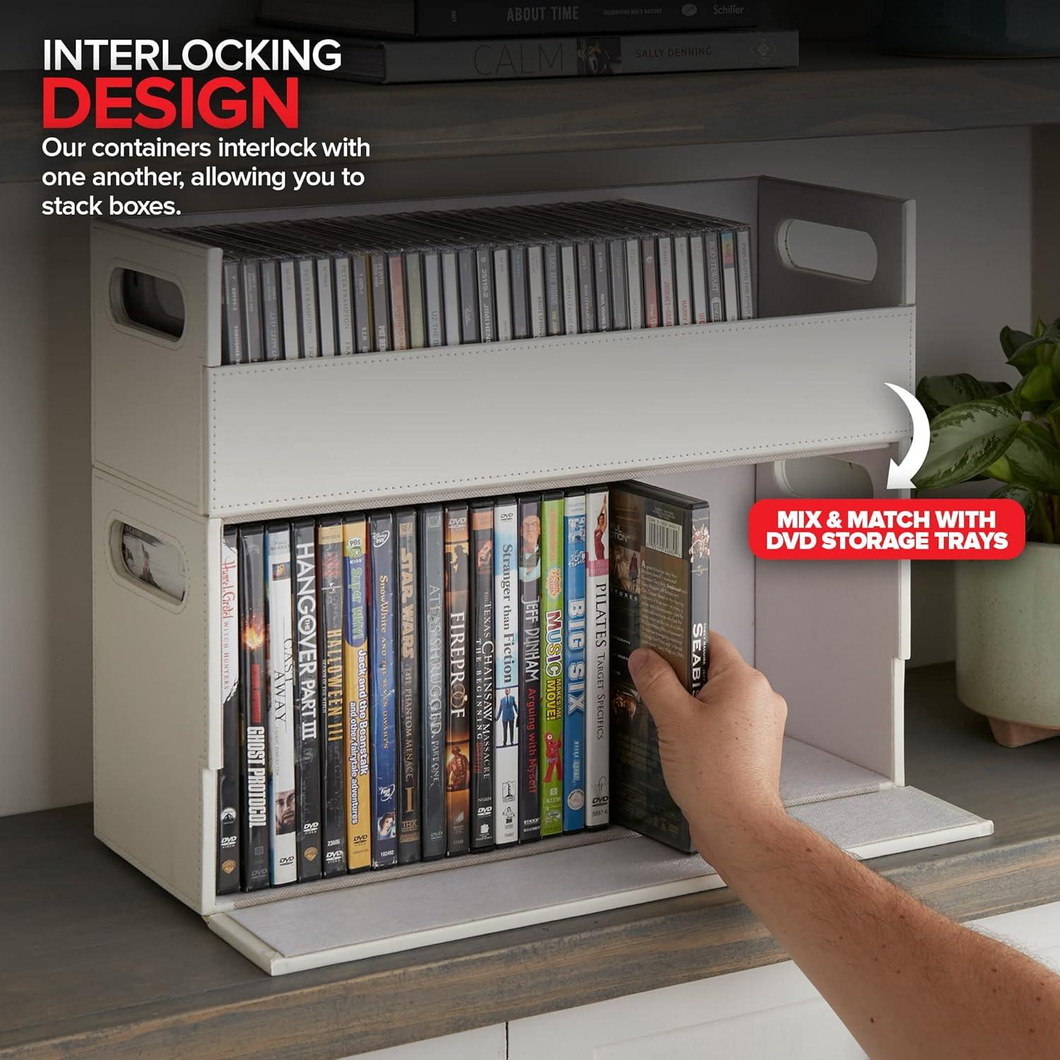 imageStock Your Home CD Storage Box Organizer Shelf for Movie Cases DVDs Cassette Tape Display Stand Disc Holder Can Store Up to 40 CDs Faux Leather WhiteWhite