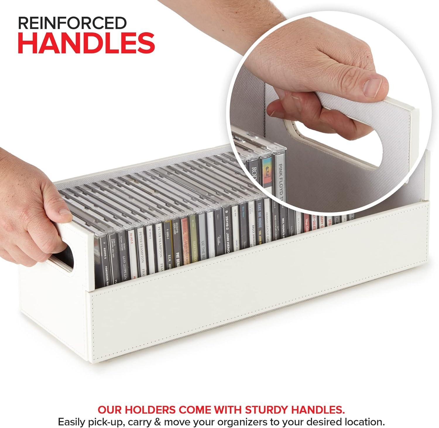 imageStock Your Home CD Storage Box Organizer Shelf for Movie Cases DVDs Cassette Tape Display Stand Disc Holder Can Store Up to 40 CDs Faux Leather WhiteWhite