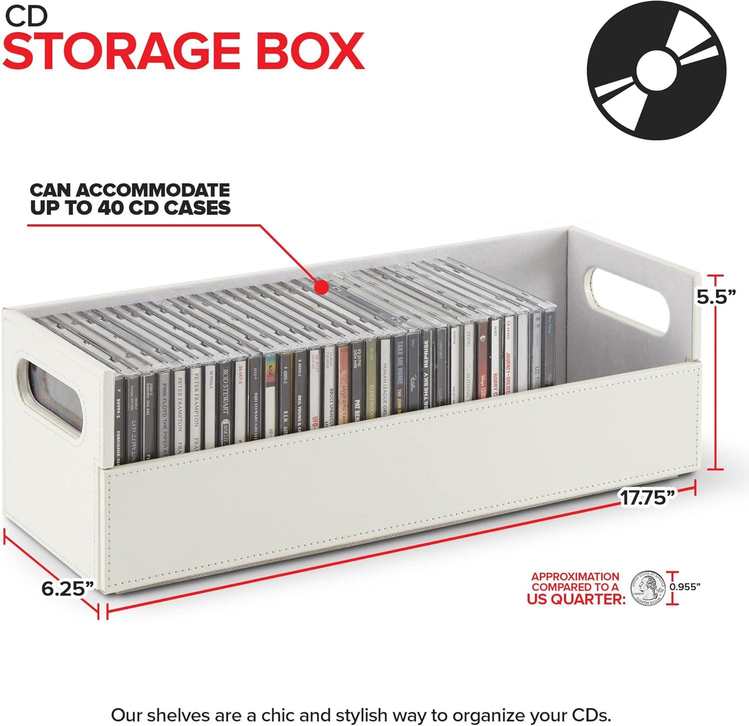 imageStock Your Home CD Storage Box Organizer Shelf for Movie Cases DVDs Cassette Tape Display Stand Disc Holder Can Store Up to 40 CDs Faux Leather WhiteWhite
