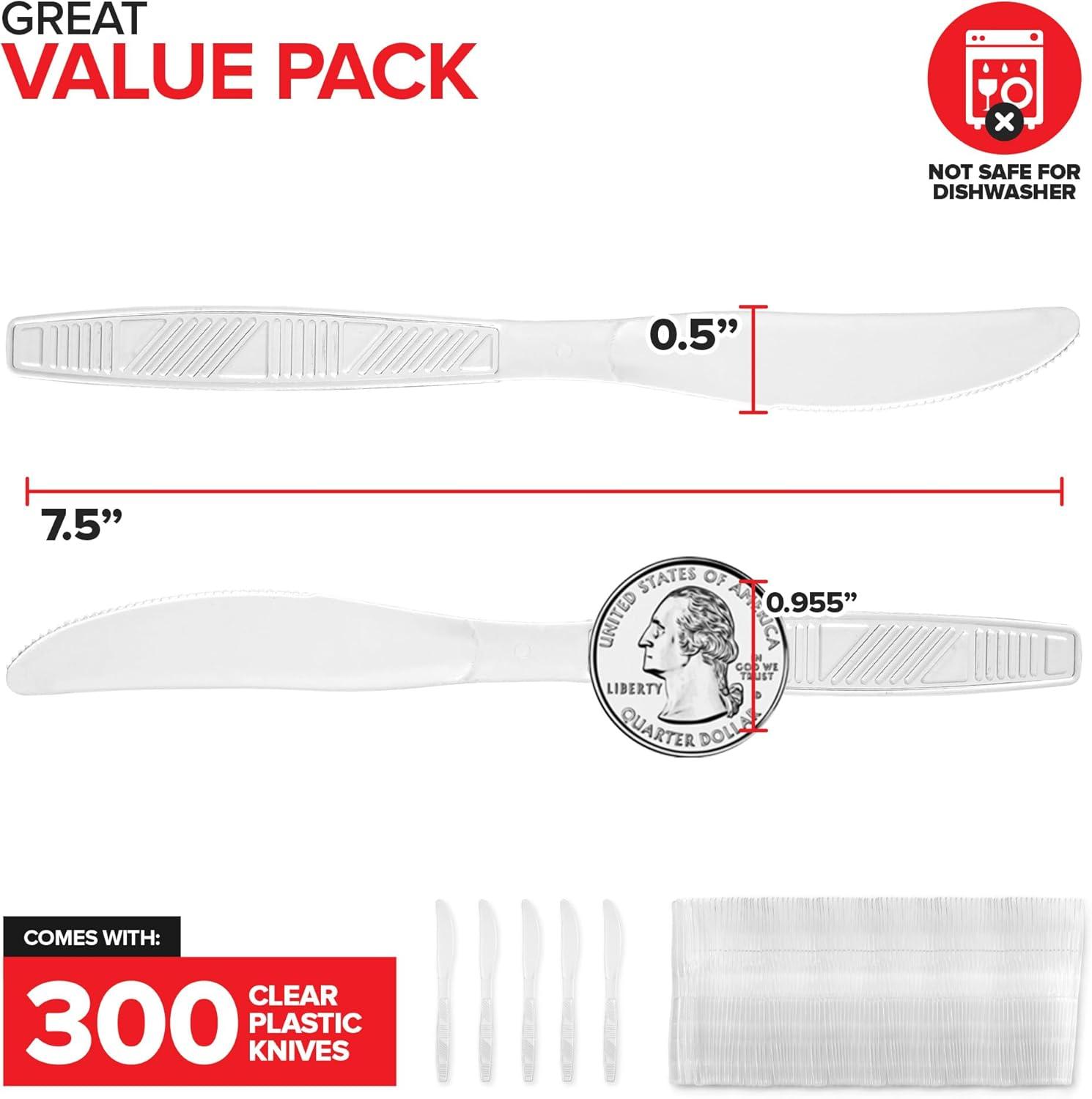 imageStock Your Home Clear Heavy Duty Knives 300 Pack Plasticware Disposable Knives Bulk Plastic Utensils for Party Supplies300