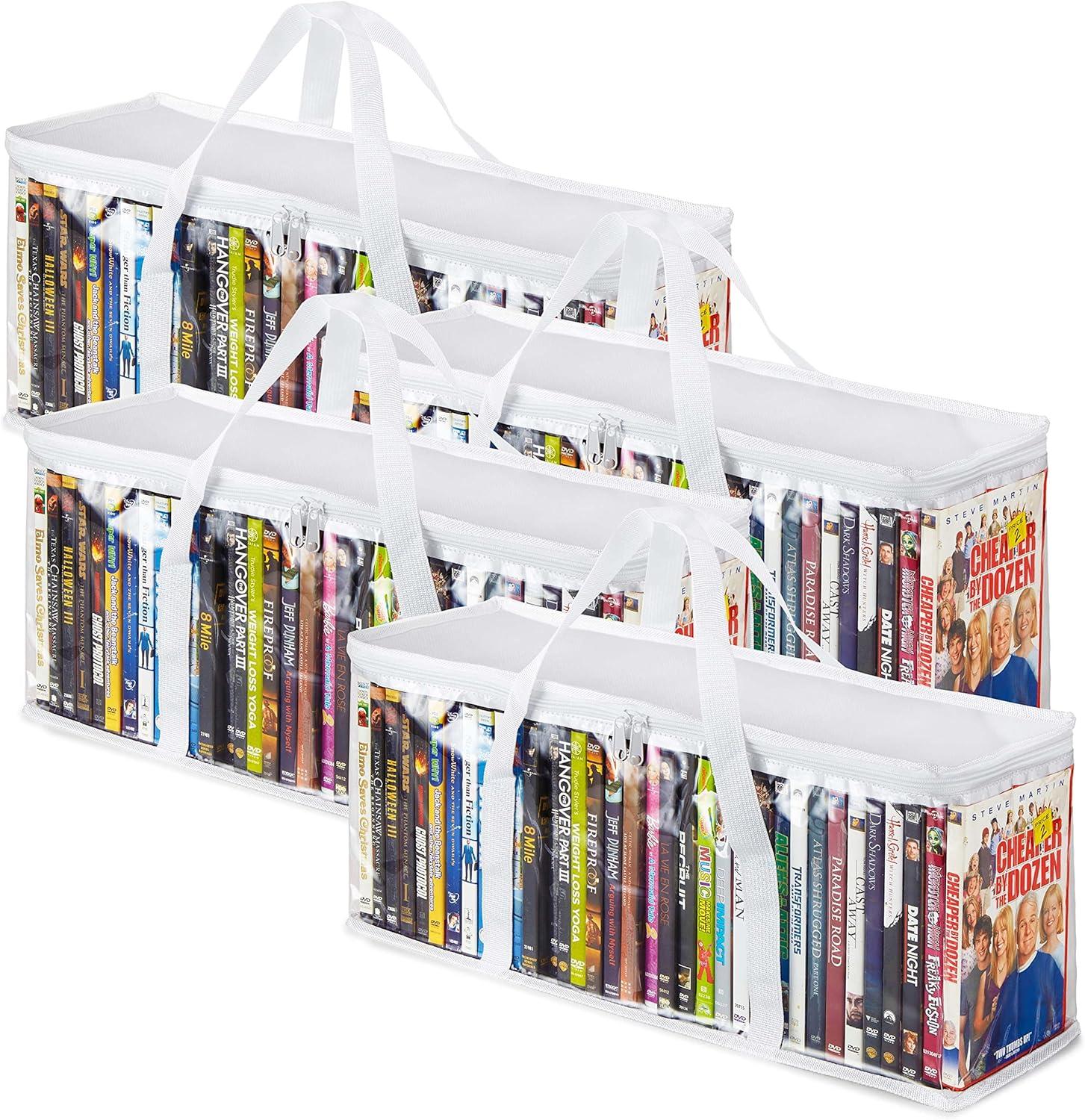 imageStock Your Home DVD Storage Bags Set of 4 Media Organizer Bag for DVDs CDs Blu Ray Disc Movie Cases VHS Box Video Game Disks Clear Plastic Holders with Carrying Handles and Zipper WhiteWhite