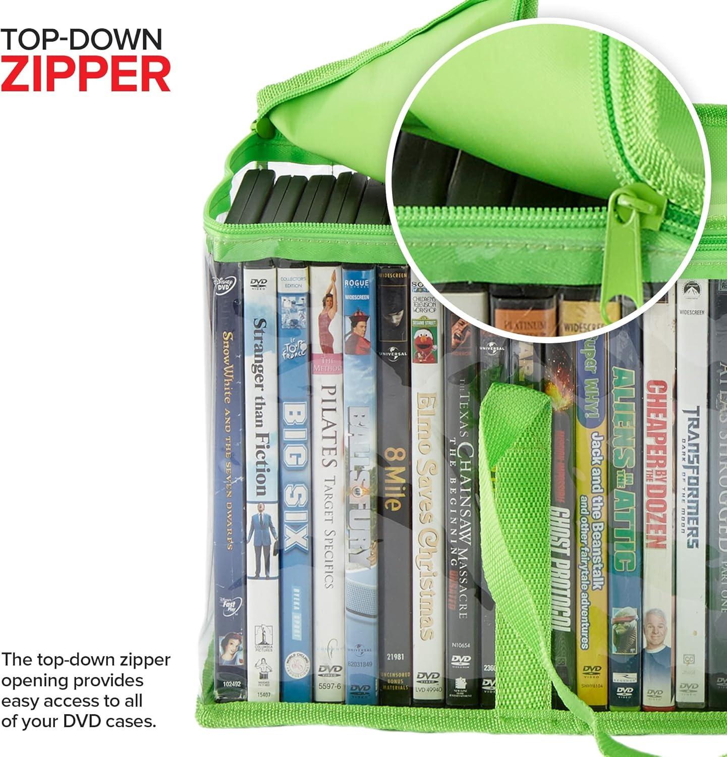 imageStock Your Home DVD Storage Bags Set of 4 Media Organizer Bag for DVDs CDs Blu Ray Disc Movie Cases VHS Box Video Game Disks Clear Plastic Holders with Carrying Handles and Zipper WhiteGreen