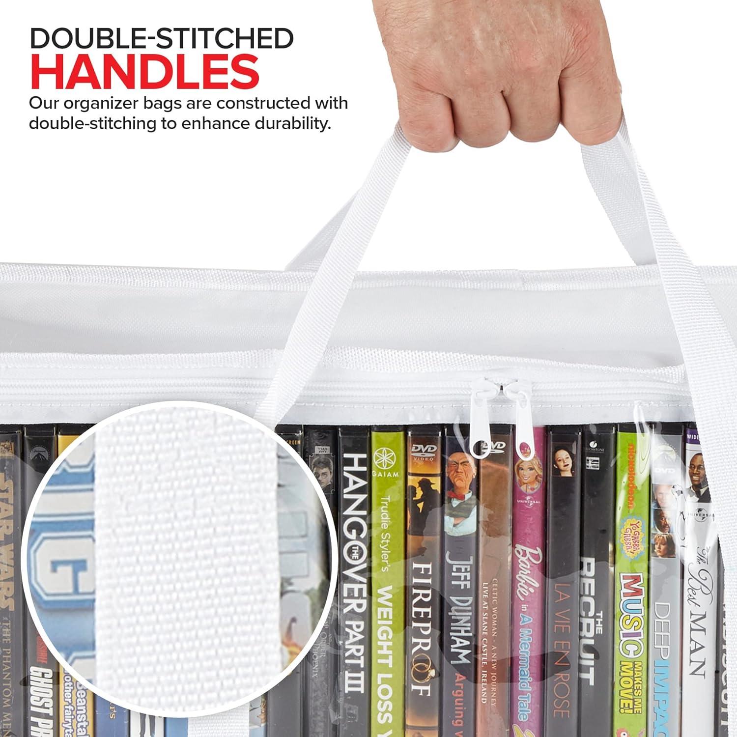 imageStock Your Home DVD Storage Bags Set of 4 Media Organizer Bag for DVDs CDs Blu Ray Disc Movie Cases VHS Box Video Game Disks Clear Plastic Holders with Carrying Handles and Zipper WhiteWhite