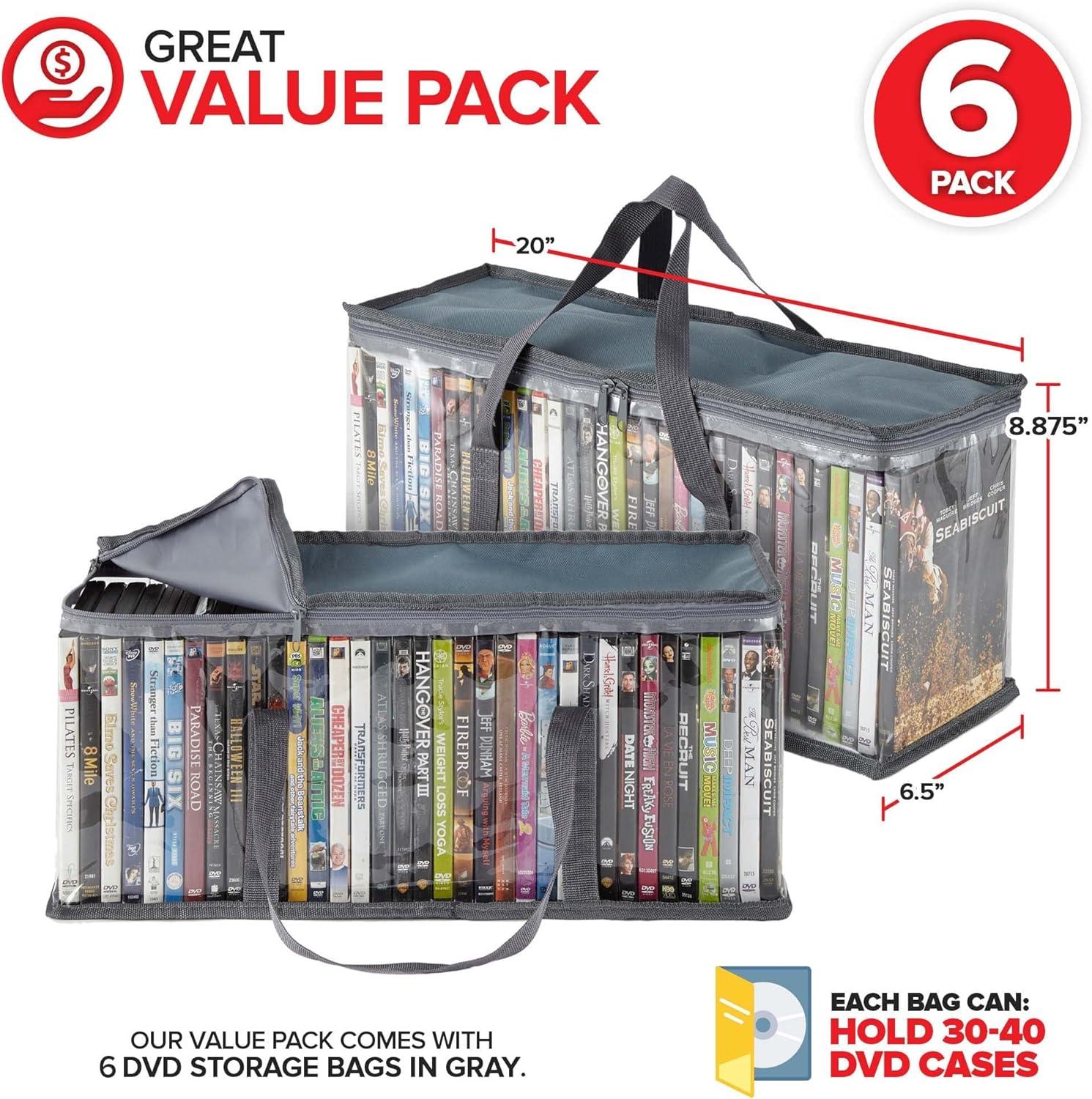 imageStock Your Home DVD Storage Bags Set of 4 Media Organizer Bag for DVDs CDs Blu Ray Disc Movie Cases VHS Box Video Game Disks Clear Plastic Holders with Carrying Handles and Zipper WhiteGray