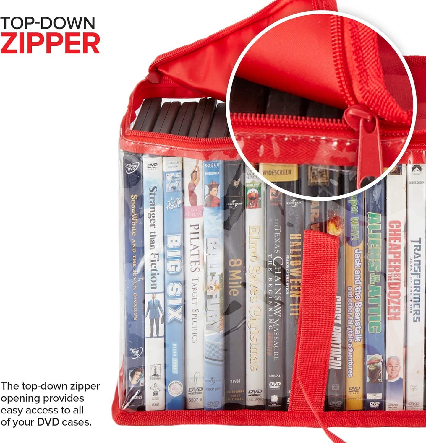 imageStock Your Home DVD Storage Bags Set of 4 Media Organizer Bag for DVDs CDs Blu Ray Disc Movie Cases VHS Box Video Game Disks Clear Plastic Holders with Carrying Handles and Zipper WhiteRed