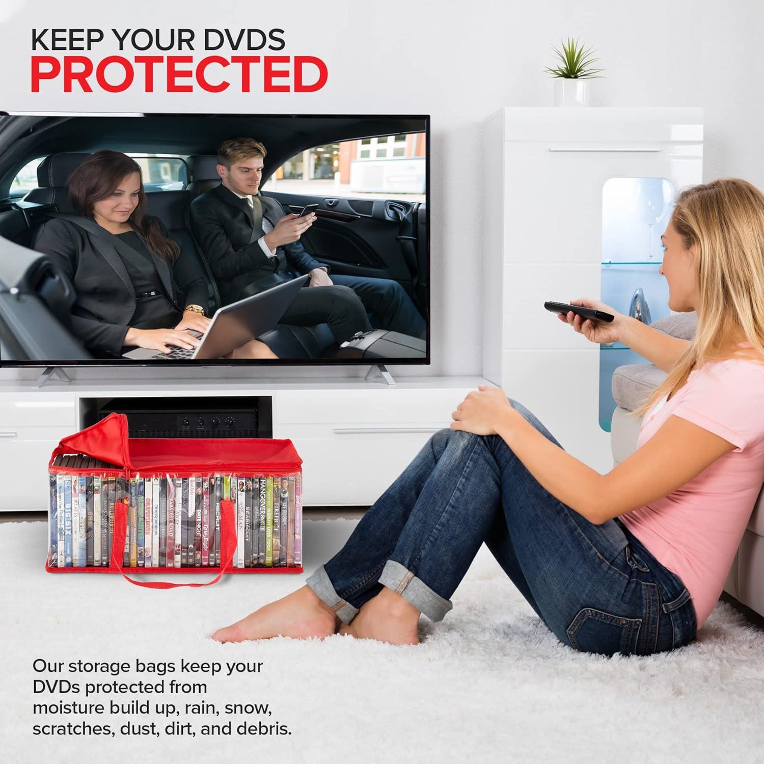 imageStock Your Home DVD Storage Bags Set of 4 Media Organizer Bag for DVDs CDs Blu Ray Disc Movie Cases VHS Box Video Game Disks Clear Plastic Holders with Carrying Handles and Zipper WhiteRed