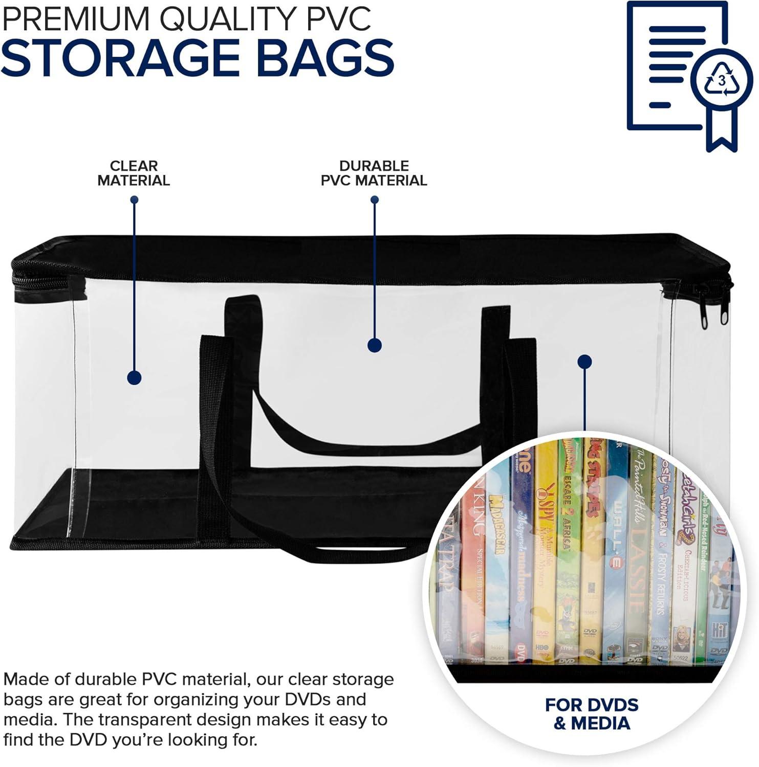 imageStock Your Home DVD Storage Bags Set of 4 Media Organizer Bag for DVDs CDs Blu Ray Disc Movie Cases VHS Box Video Game Disks Clear Plastic Holders with Carrying Handles and Zipper WhiteBlack