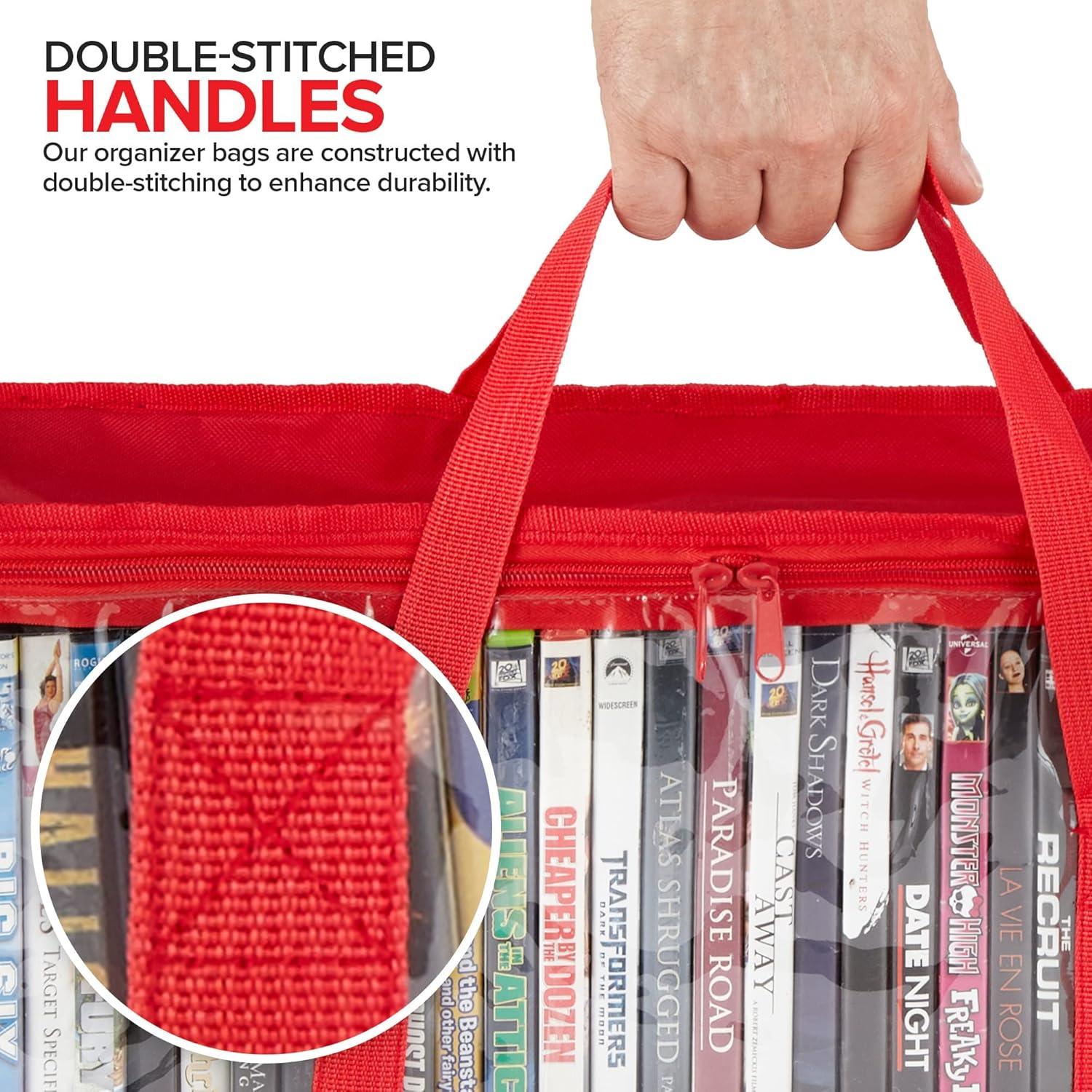 imageStock Your Home DVD Storage Bags Set of 4 Media Organizer Bag for DVDs CDs Blu Ray Disc Movie Cases VHS Box Video Game Disks Clear Plastic Holders with Carrying Handles and Zipper WhiteRed