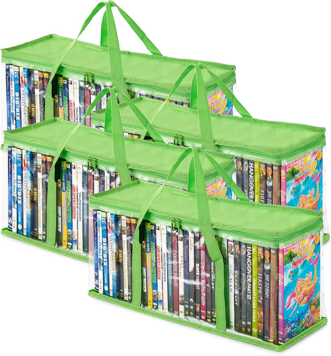 imageStock Your Home DVD Storage Bags Set of 4 Media Organizer Bag for DVDs CDs Blu Ray Disc Movie Cases VHS Box Video Game Disks Clear Plastic Holders with Carrying Handles and Zipper WhiteGreen