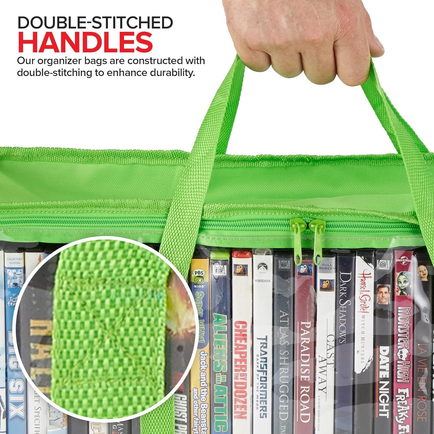 imageStock Your Home DVD Storage Bags Set of 4 Media Organizer Bag for DVDs CDs Blu Ray Disc Movie Cases VHS Box Video Game Disks Clear Plastic Holders with Carrying Handles and Zipper WhiteGreen