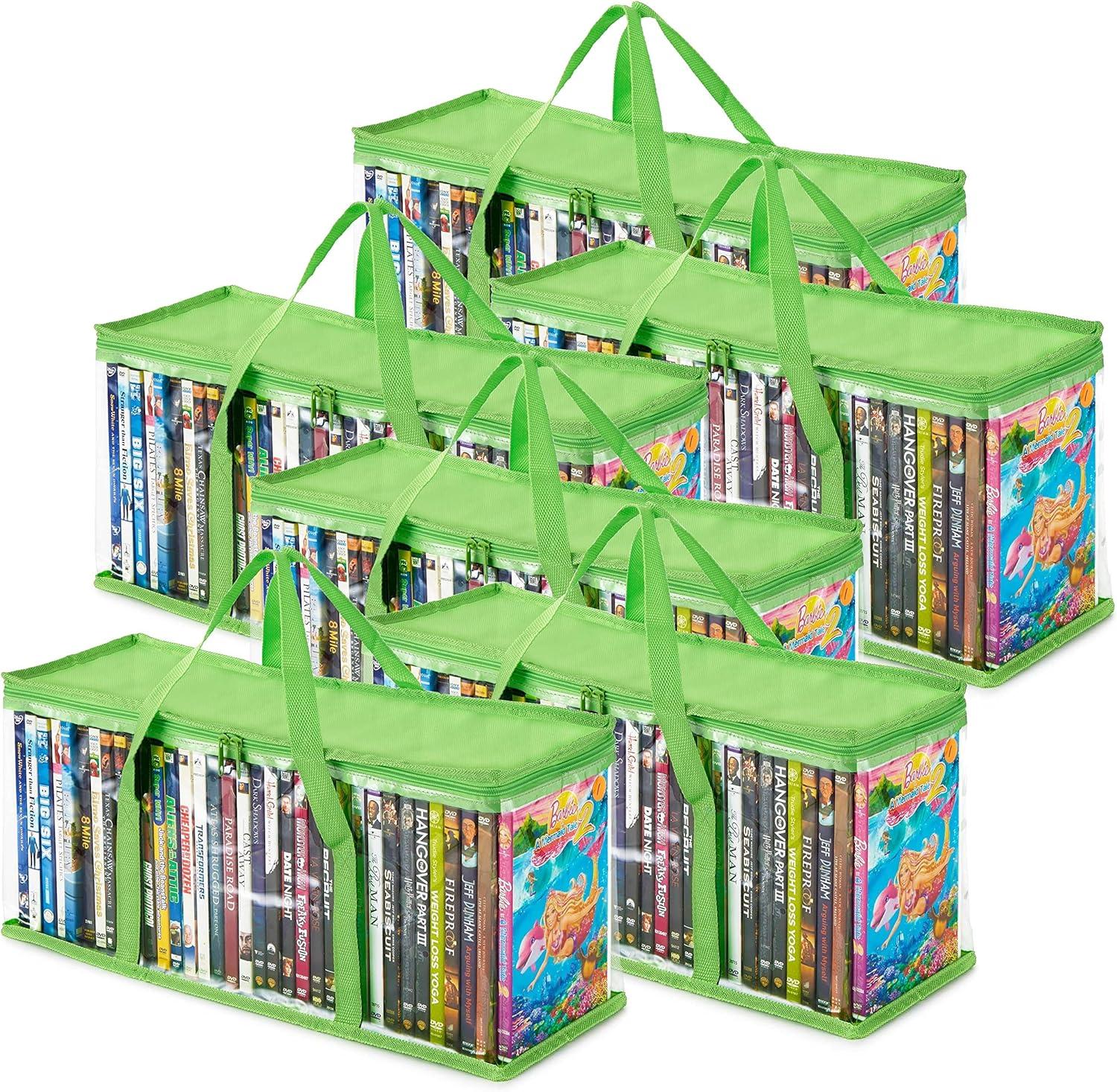 imageStock Your Home DVD Storage Bags Set of 4 Media Organizer Bag for DVDs CDs Blu Ray Disc Movie Cases VHS Box Video Game Disks Clear Plastic Holders with Carrying Handles and Zipper WhiteGreen