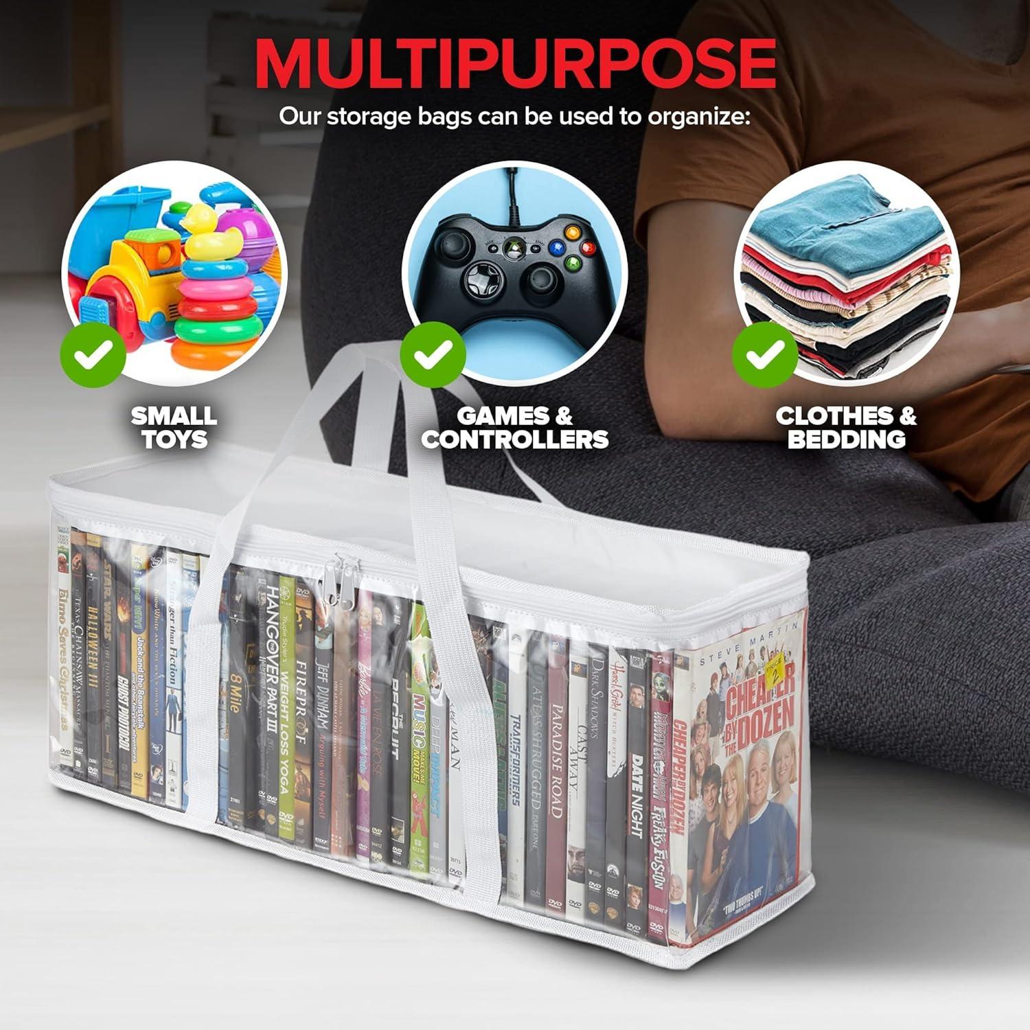 imageStock Your Home DVD Storage Bags Set of 4 Media Organizer Bag for DVDs CDs Blu Ray Disc Movie Cases VHS Box Video Game Disks Clear Plastic Holders with Carrying Handles and Zipper WhiteWhite