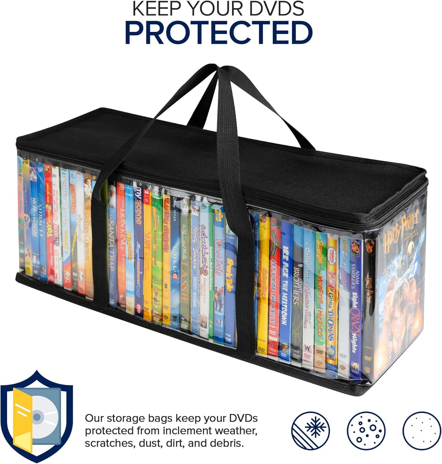 imageStock Your Home DVD Storage Bags Set of 4 Media Organizer Bag for DVDs CDs Blu Ray Disc Movie Cases VHS Box Video Game Disks Clear Plastic Holders with Carrying Handles and Zipper WhiteBlack