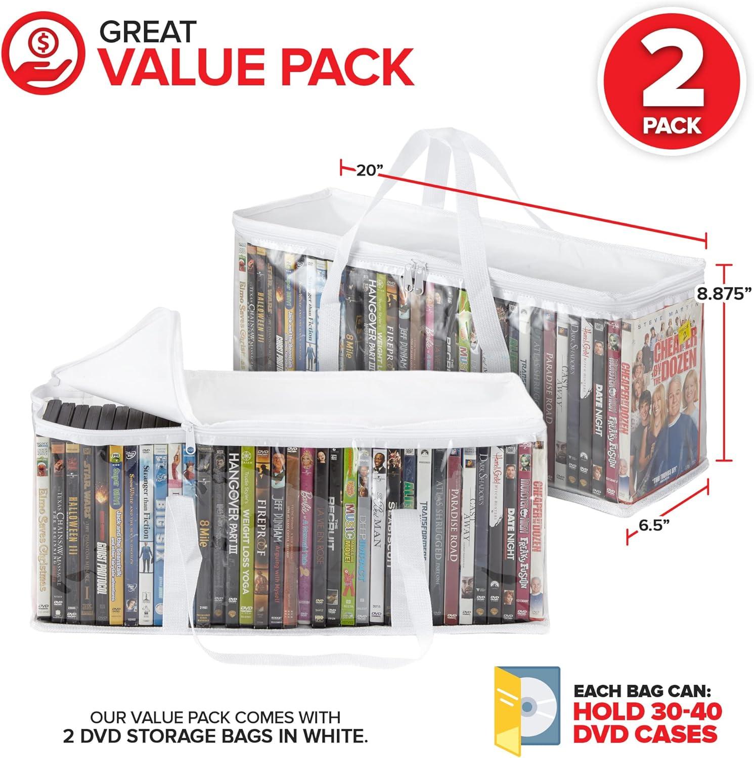 imageStock Your Home DVD Storage Bags Set of 4 Media Organizer Bag for DVDs CDs Blu Ray Disc Movie Cases VHS Box Video Game Disks Clear Plastic Holders with Carrying Handles and Zipper WhiteWhite