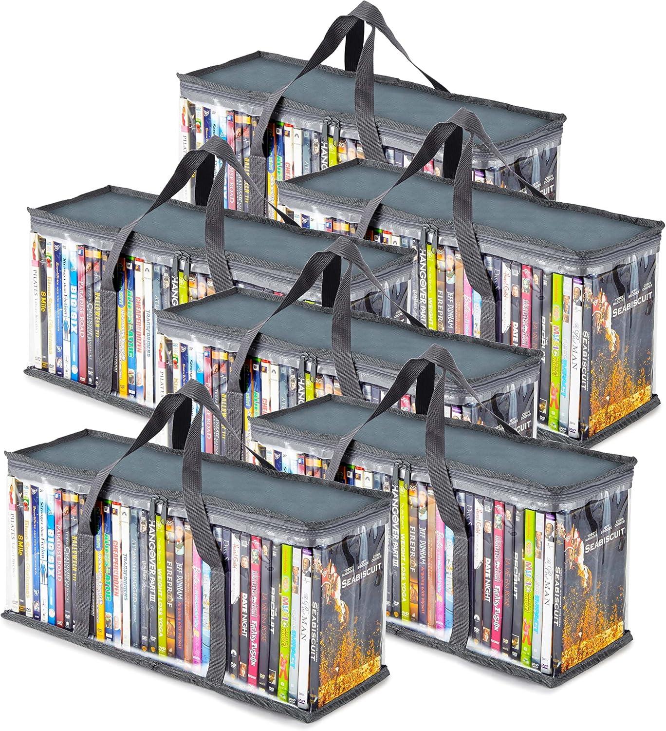 imageStock Your Home DVD Storage Bags Set of 4 Media Organizer Bag for DVDs CDs Blu Ray Disc Movie Cases VHS Box Video Game Disks Clear Plastic Holders with Carrying Handles and Zipper WhiteGray