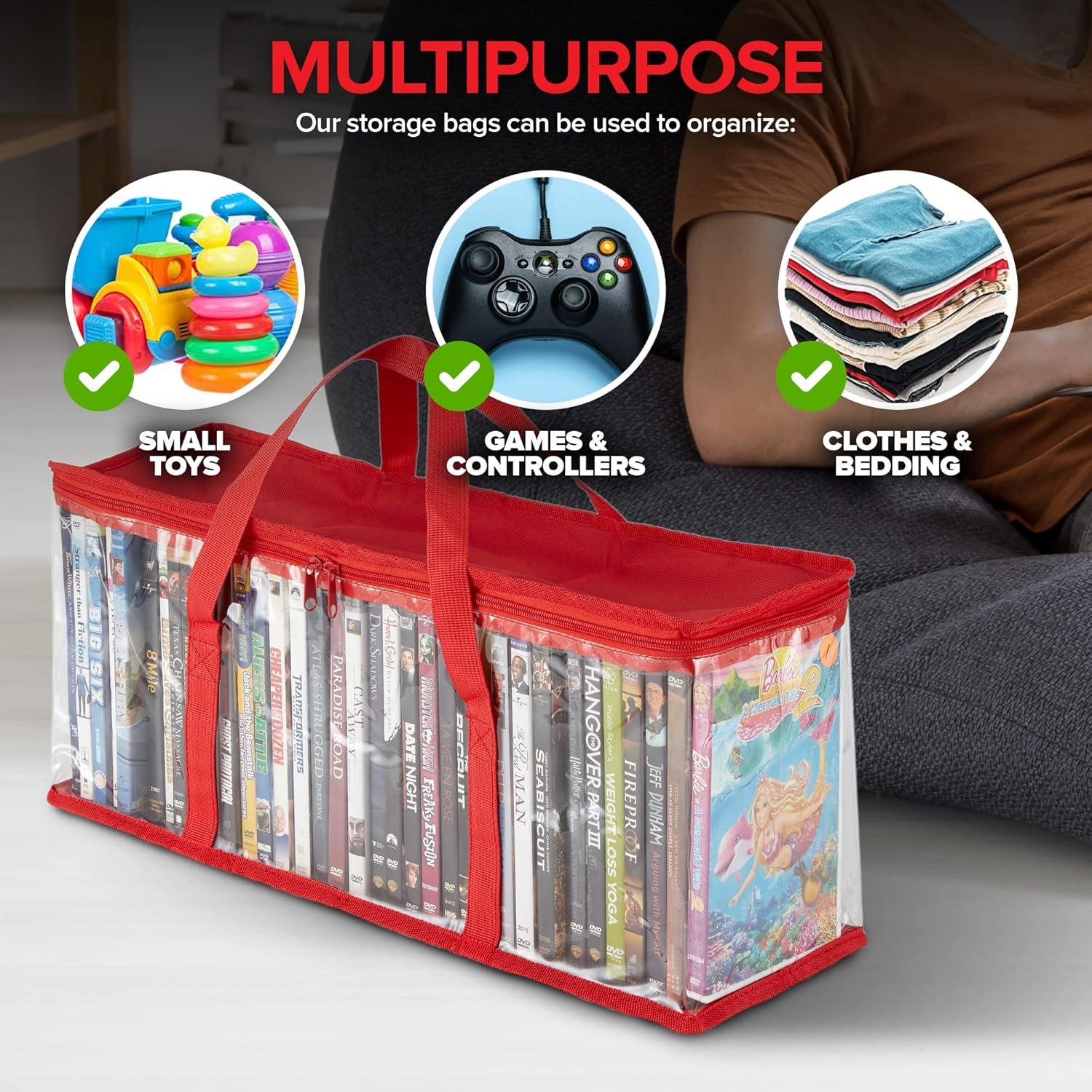 imageStock Your Home DVD Storage Bags Set of 4 Media Organizer Bag for DVDs CDs Blu Ray Disc Movie Cases VHS Box Video Game Disks Clear Plastic Holders with Carrying Handles and Zipper WhiteRed
