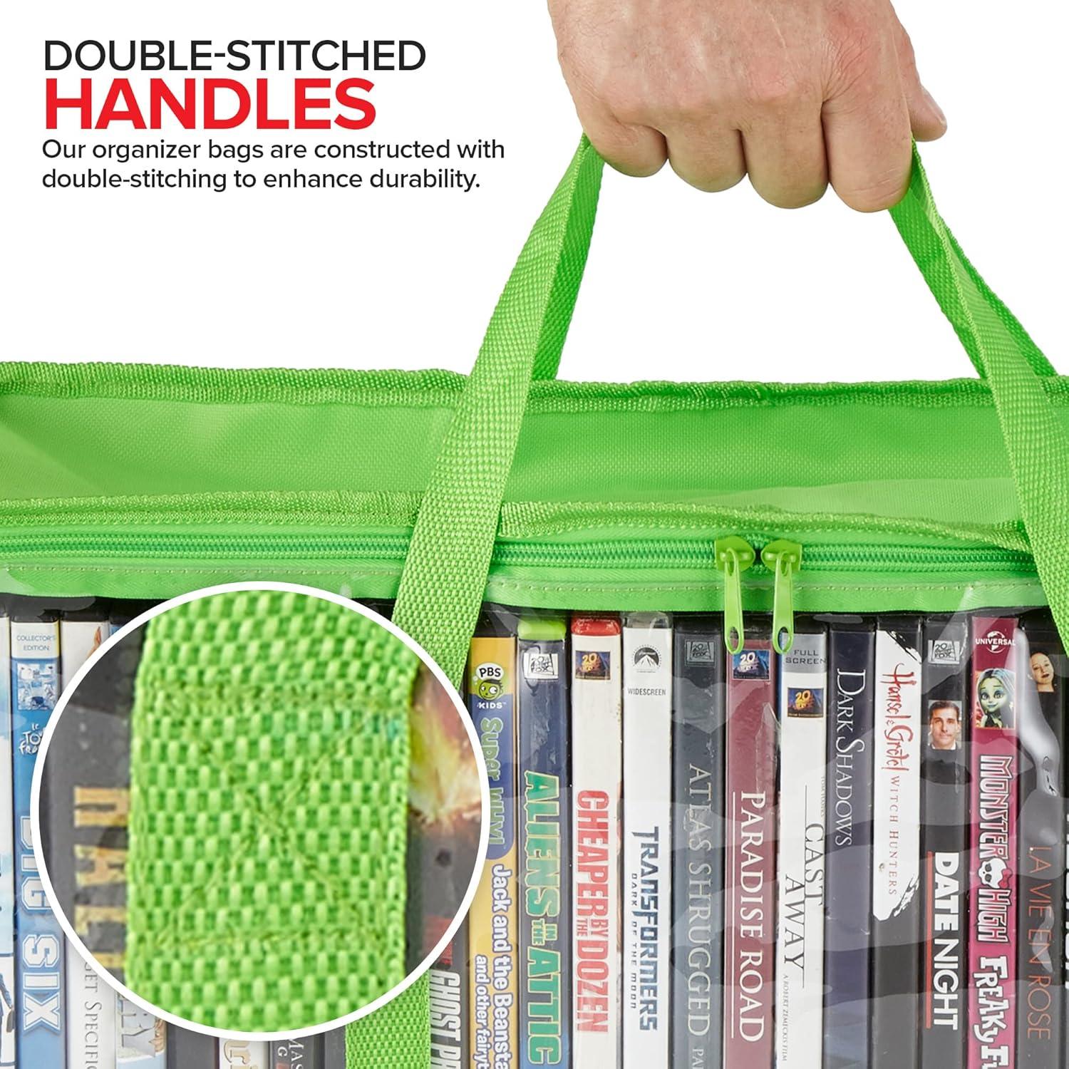 imageStock Your Home DVD Storage Bags Set of 4 Media Organizer Bag for DVDs CDs Blu Ray Disc Movie Cases VHS Box Video Game Disks Clear Plastic Holders with Carrying Handles and Zipper WhiteGreen