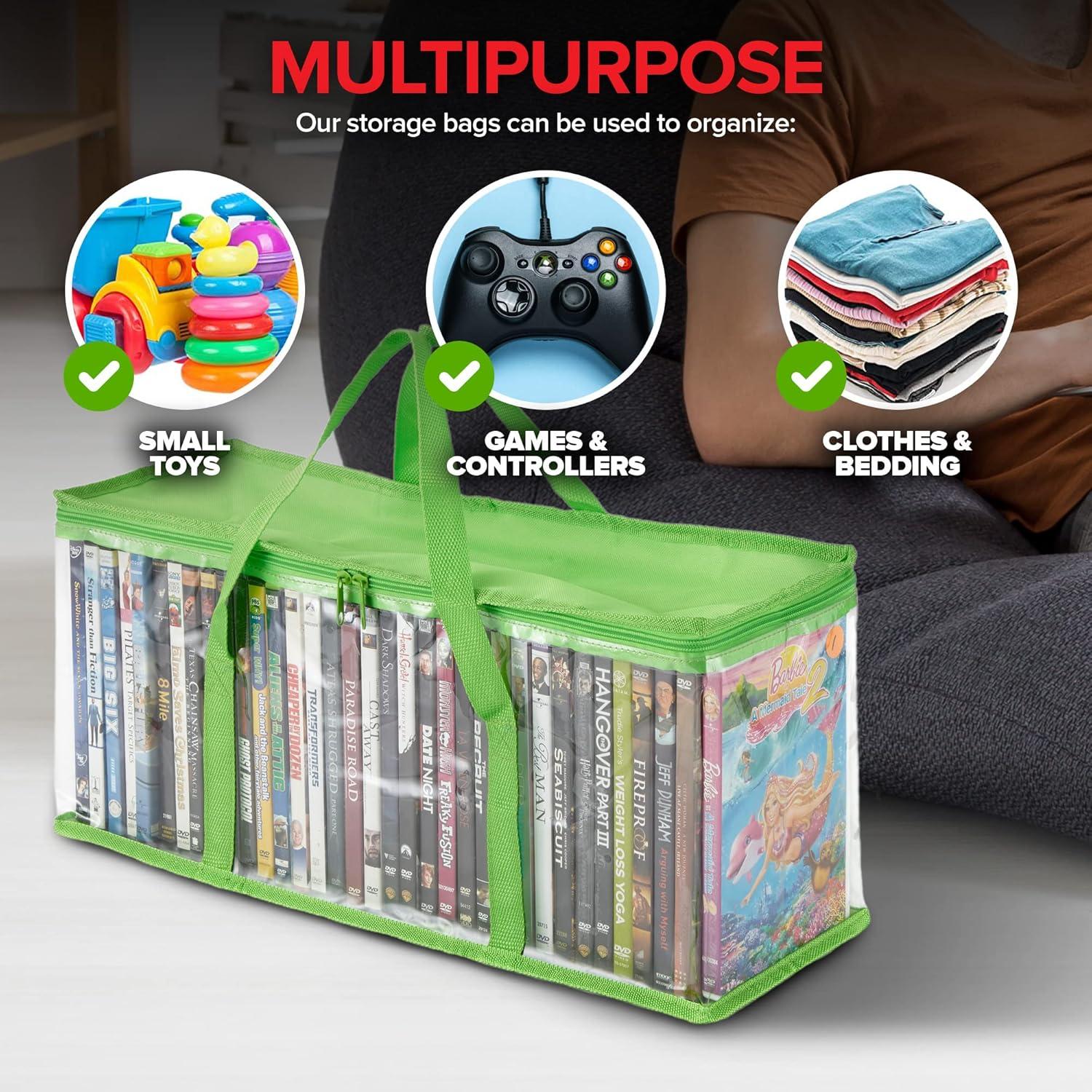 imageStock Your Home DVD Storage Bags Set of 4 Media Organizer Bag for DVDs CDs Blu Ray Disc Movie Cases VHS Box Video Game Disks Clear Plastic Holders with Carrying Handles and Zipper WhiteGreen
