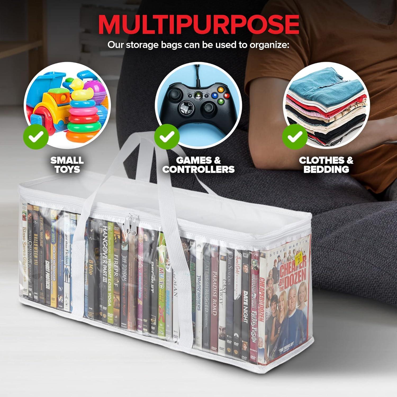 imageStock Your Home DVD Storage Bags Set of 4 Media Organizer Bag for DVDs CDs Blu Ray Disc Movie Cases VHS Box Video Game Disks Clear Plastic Holders with Carrying Handles and Zipper WhiteWhite