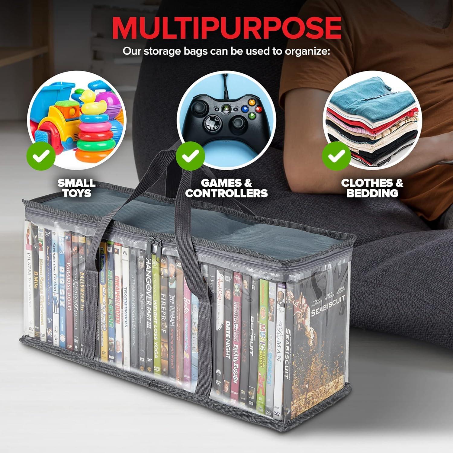 imageStock Your Home DVD Storage Bags Set of 4 Media Organizer Bag for DVDs CDs Blu Ray Disc Movie Cases VHS Box Video Game Disks Clear Plastic Holders with Carrying Handles and Zipper WhiteGray