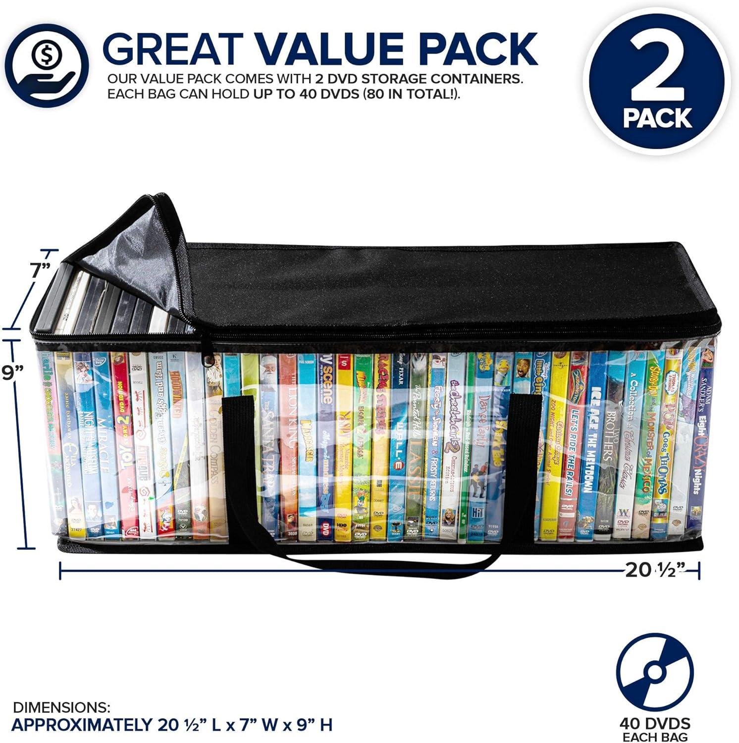 imageStock Your Home DVD Storage Bags Set of 4 Media Organizer Bag for DVDs CDs Blu Ray Disc Movie Cases VHS Box Video Game Disks Clear Plastic Holders with Carrying Handles and Zipper WhiteBlack