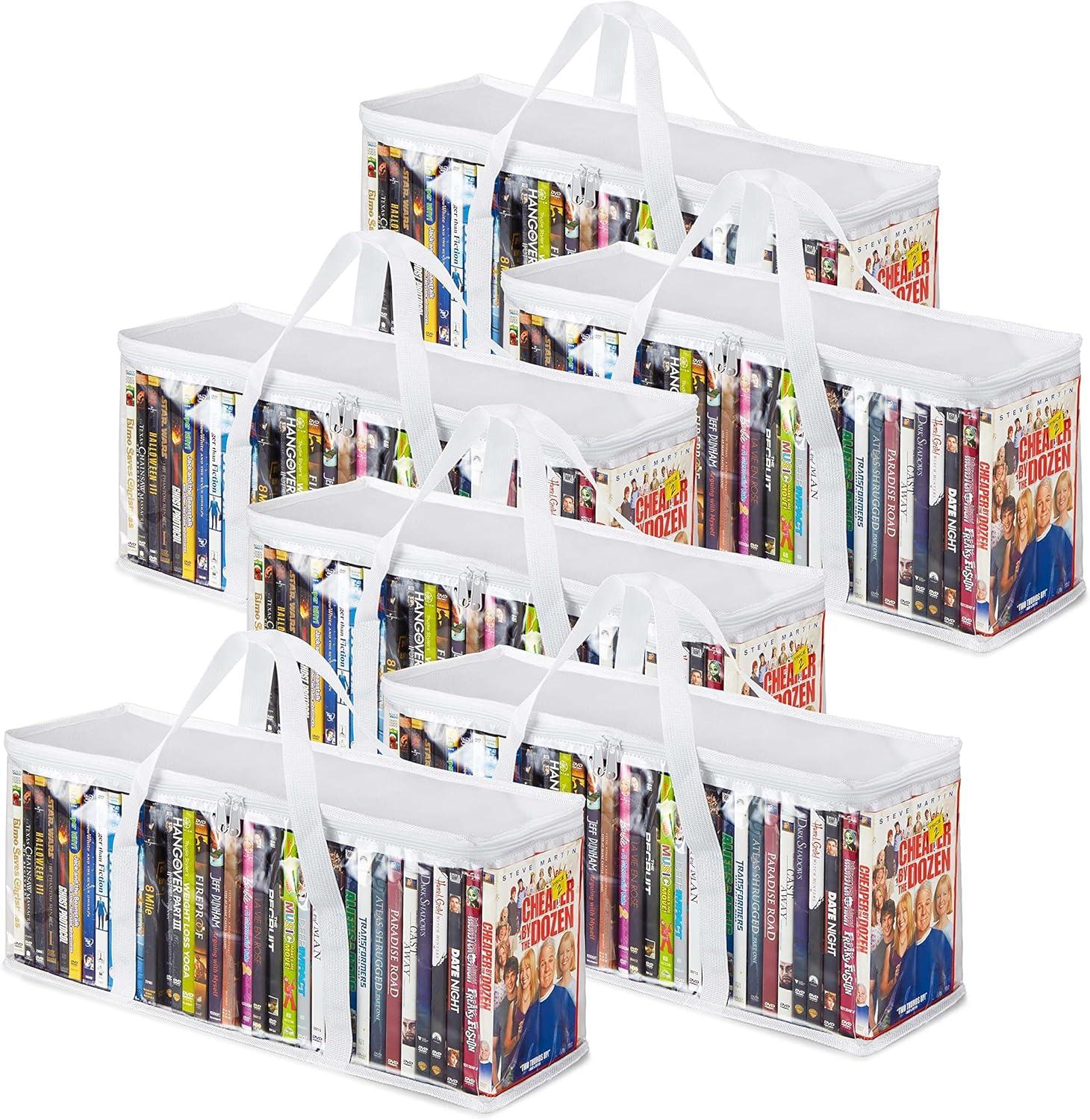 imageStock Your Home DVD Storage Bags Set of 4 Media Organizer Bag for DVDs CDs Blu Ray Disc Movie Cases VHS Box Video Game Disks Clear Plastic Holders with Carrying Handles and Zipper WhiteWhite