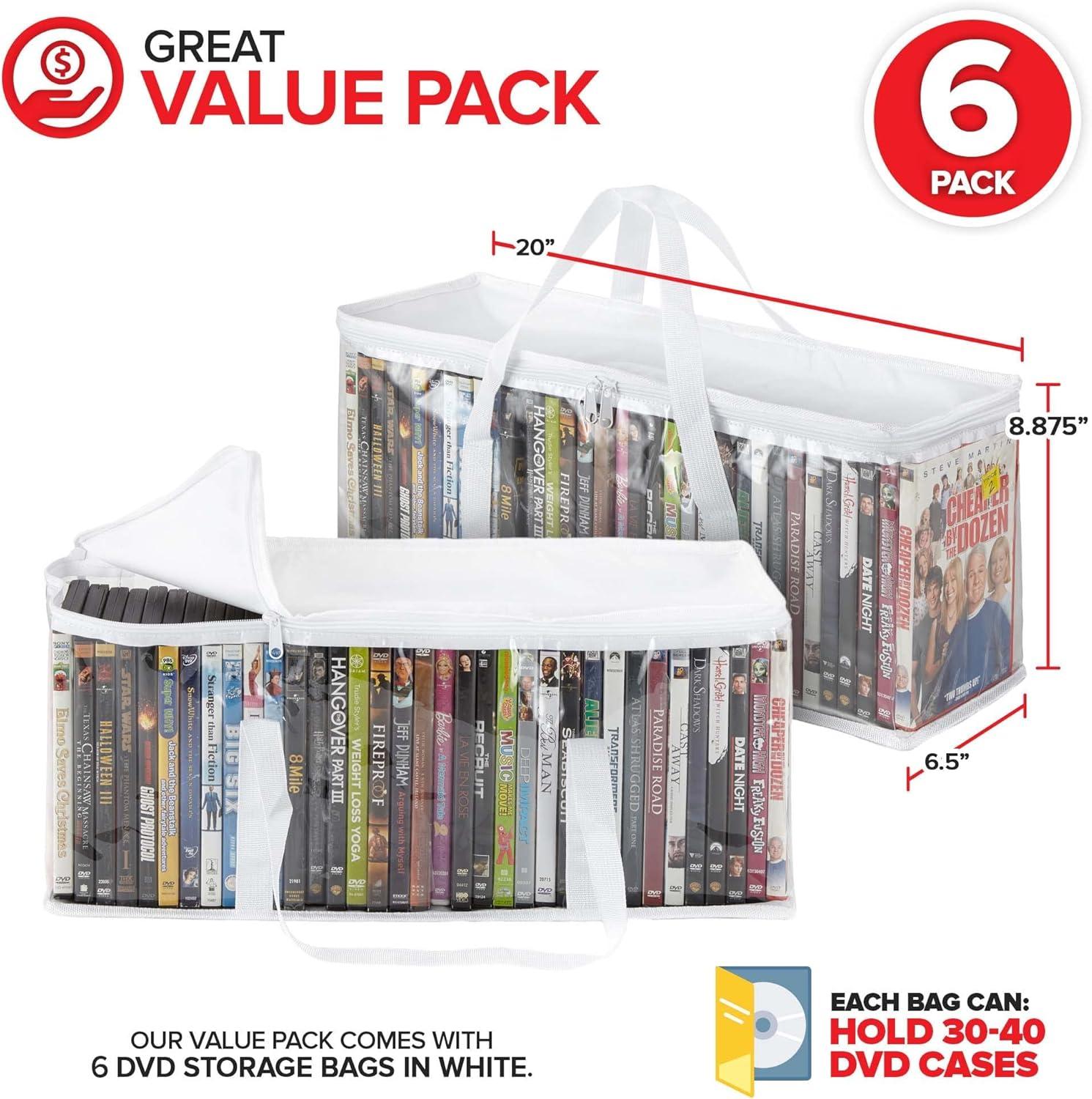 imageStock Your Home DVD Storage Bags Set of 4 Media Organizer Bag for DVDs CDs Blu Ray Disc Movie Cases VHS Box Video Game Disks Clear Plastic Holders with Carrying Handles and Zipper WhiteWhite