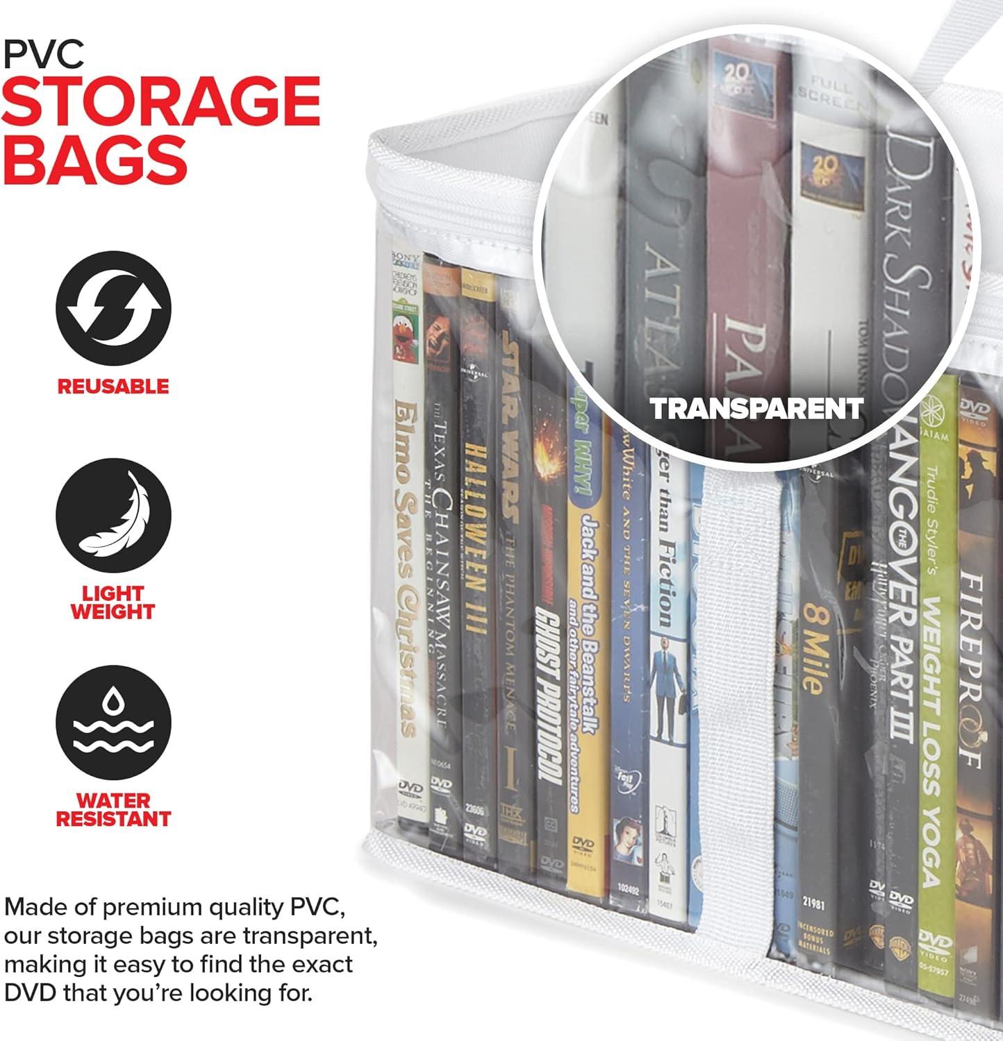 imageStock Your Home DVD Storage Bags Set of 4 Media Organizer Bag for DVDs CDs Blu Ray Disc Movie Cases VHS Box Video Game Disks Clear Plastic Holders with Carrying Handles and Zipper WhiteWhite