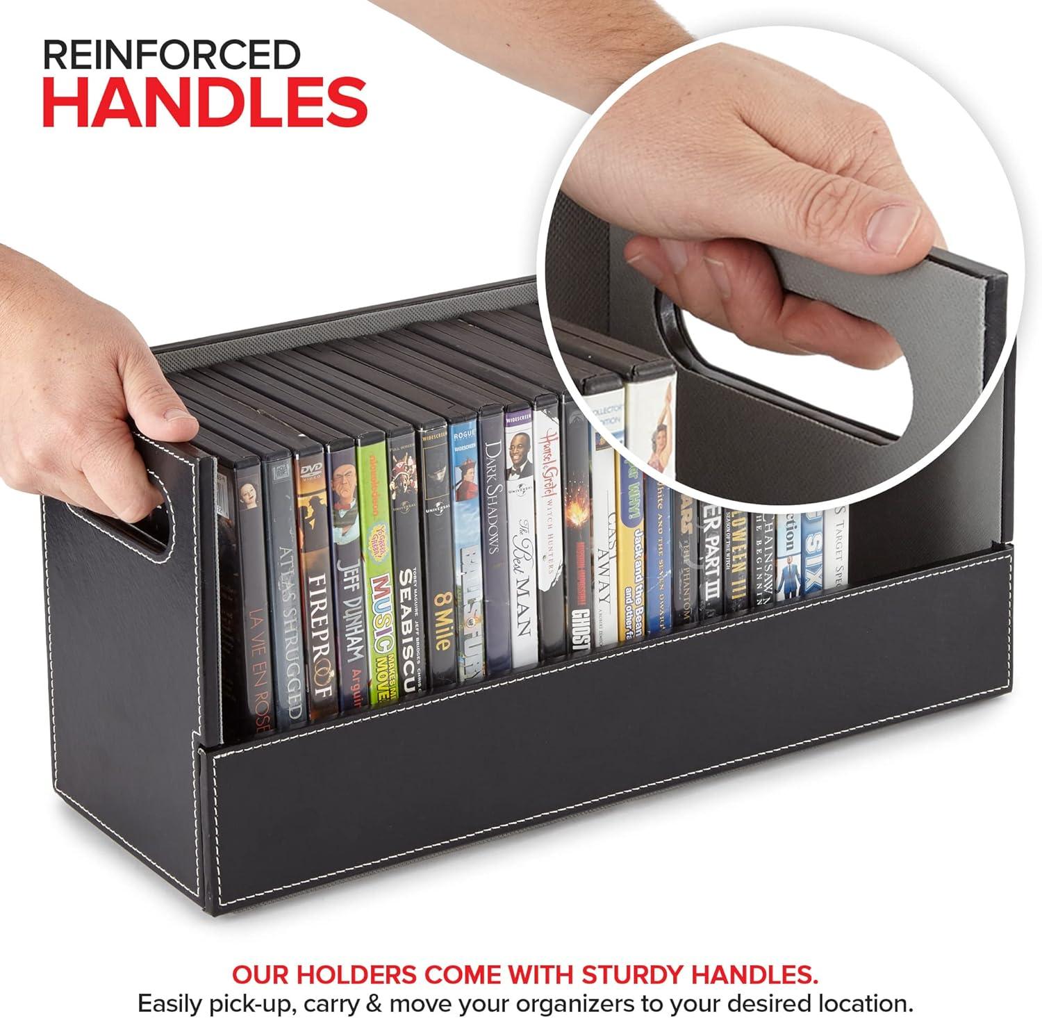 imageStock Your Home DVD Storage Box Movie Shelf Organizer for BluRay Video Game Cases CDs VHS Tape Display Stand Disc Holder Can Store Up to 28 DVDs Faux Leather BlackBlack 6 Pack