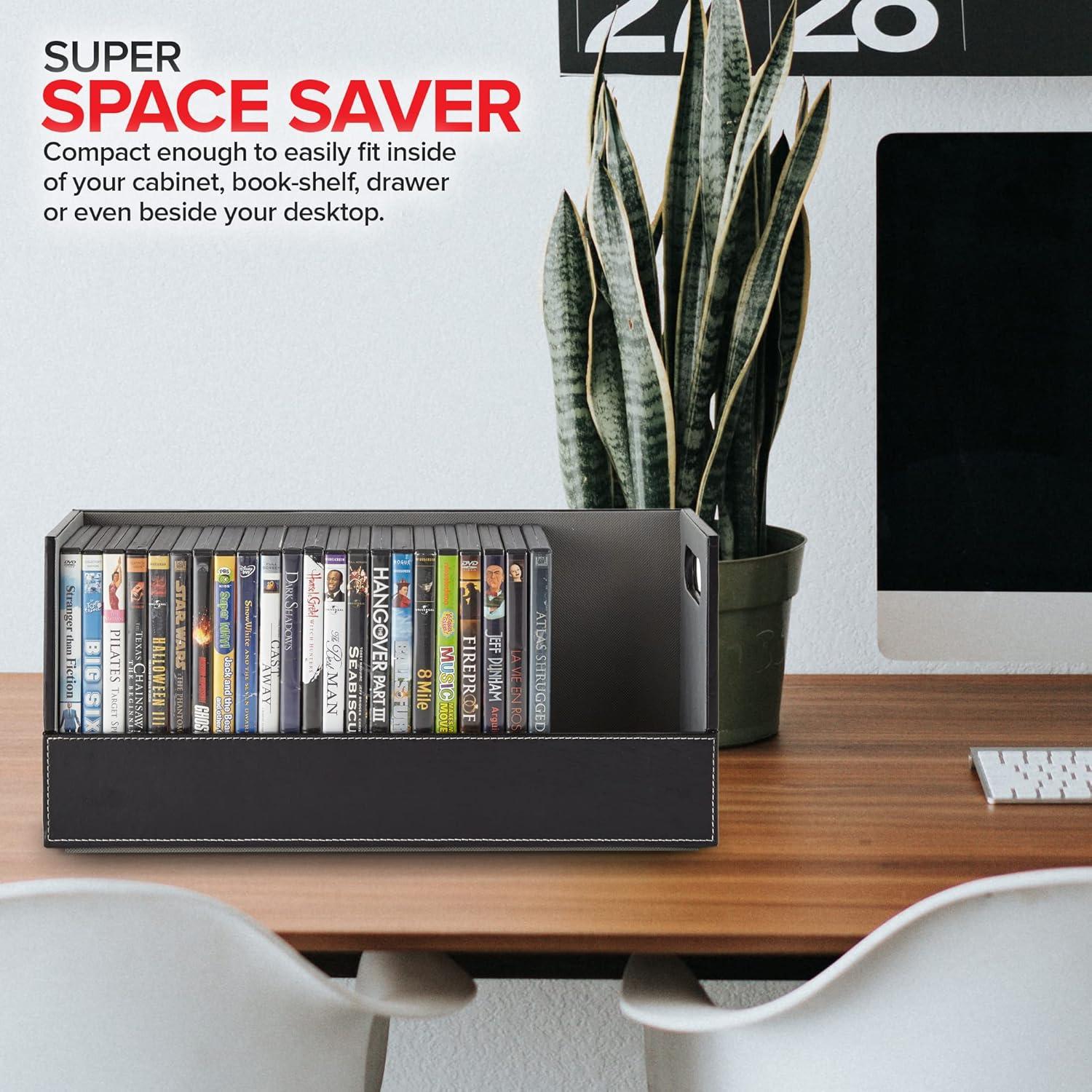imageStock Your Home DVD Storage Box Movie Shelf Organizer for BluRay Video Game Cases CDs VHS Tape Display Stand Disc Holder Can Store Up to 28 DVDs Faux Leather BlackBlack 6 Pack