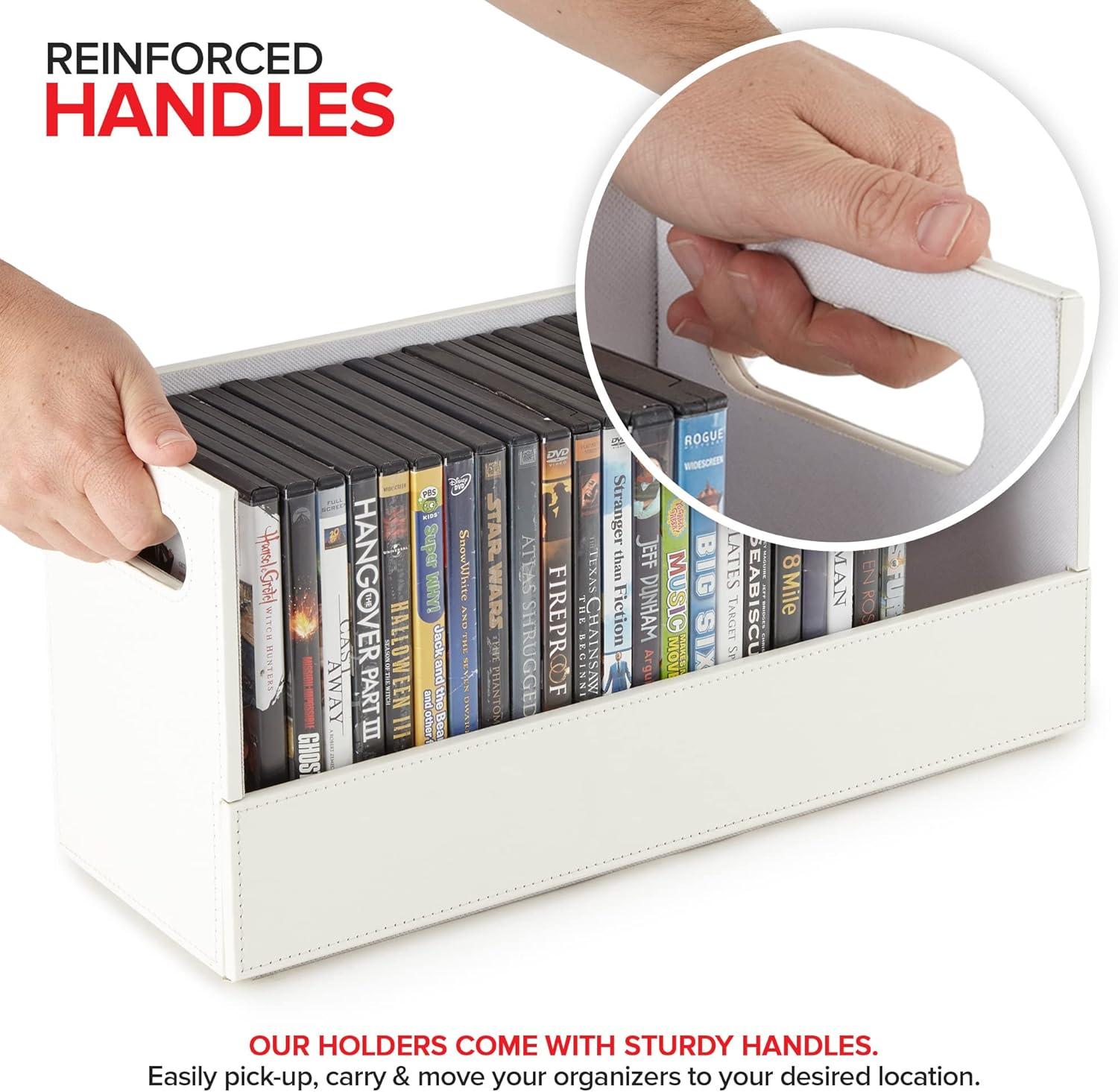 imageStock Your Home DVD Storage Box Movie Shelf Organizer for BluRay Video Game Cases CDs VHS Tape Display Stand Disc Holder Can Store Up to 28 DVDs Faux Leather BlackWhite 6 Pack