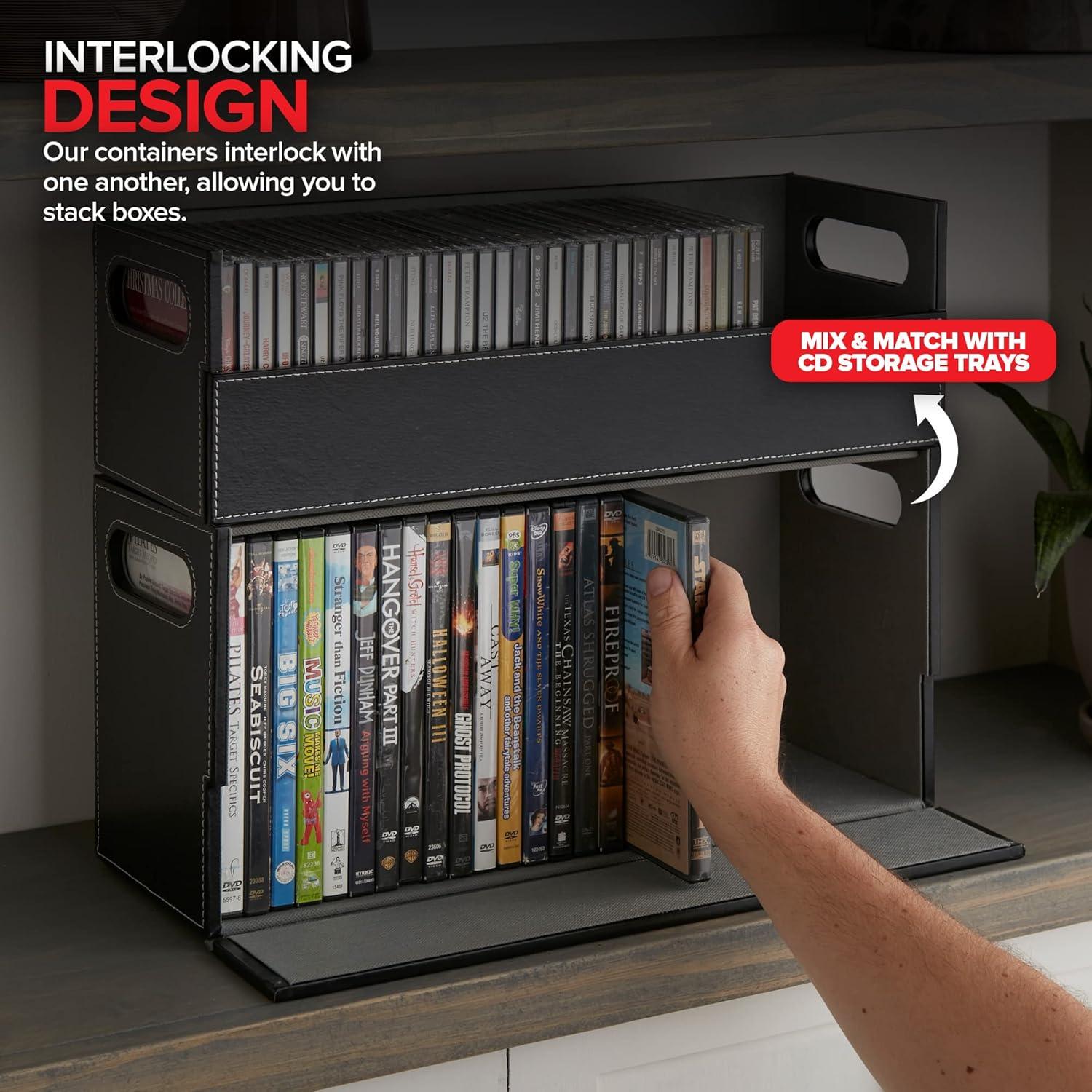 imageStock Your Home DVD Storage Box Movie Shelf Organizer for BluRay Video Game Cases CDs VHS Tape Display Stand Disc Holder Can Store Up to 28 DVDs Faux Leather BlackBlack 6 Pack
