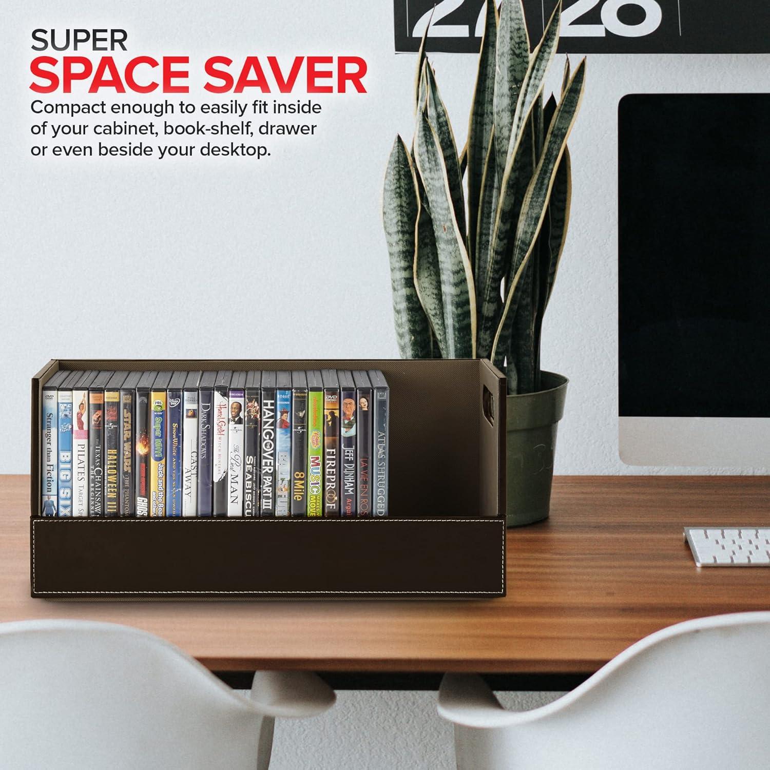imageStock Your Home DVD Storage Box Movie Shelf Organizer for BluRay Video Game Cases CDs VHS Tape Display Stand Disc Holder Can Store Up to 28 DVDs Faux Leather BlackEspresso 6 Pack