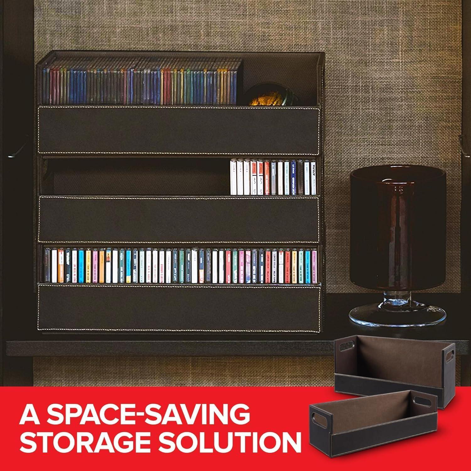 imageStock Your Home DVD Storage Box Movie Shelf Organizer for BluRay Video Game Cases CDs VHS Tape Display Stand Disc Holder Can Store Up to 28 DVDs Faux Leather BlackDVD CD Combo 3 Pack